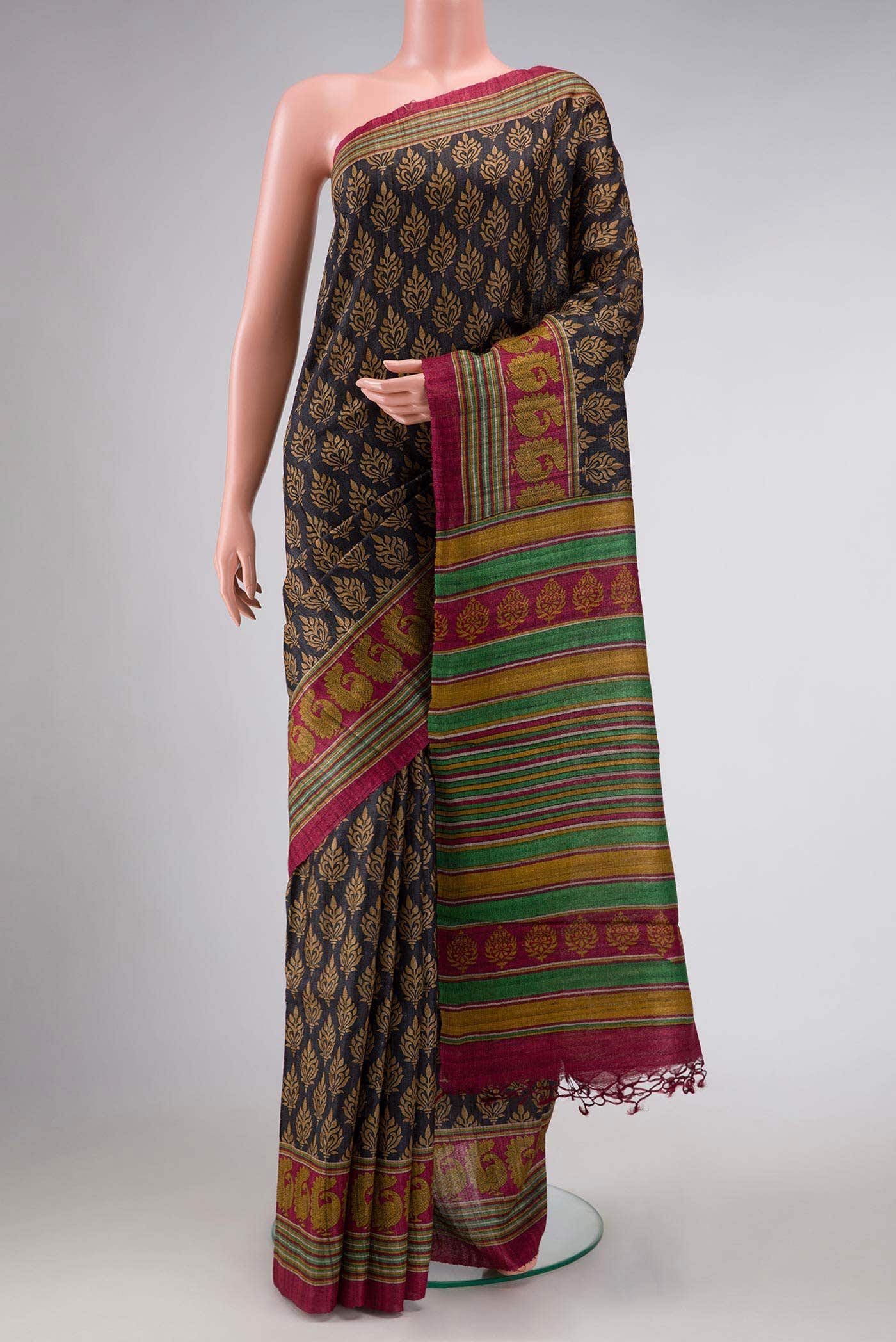 Black Jute Silk Saree