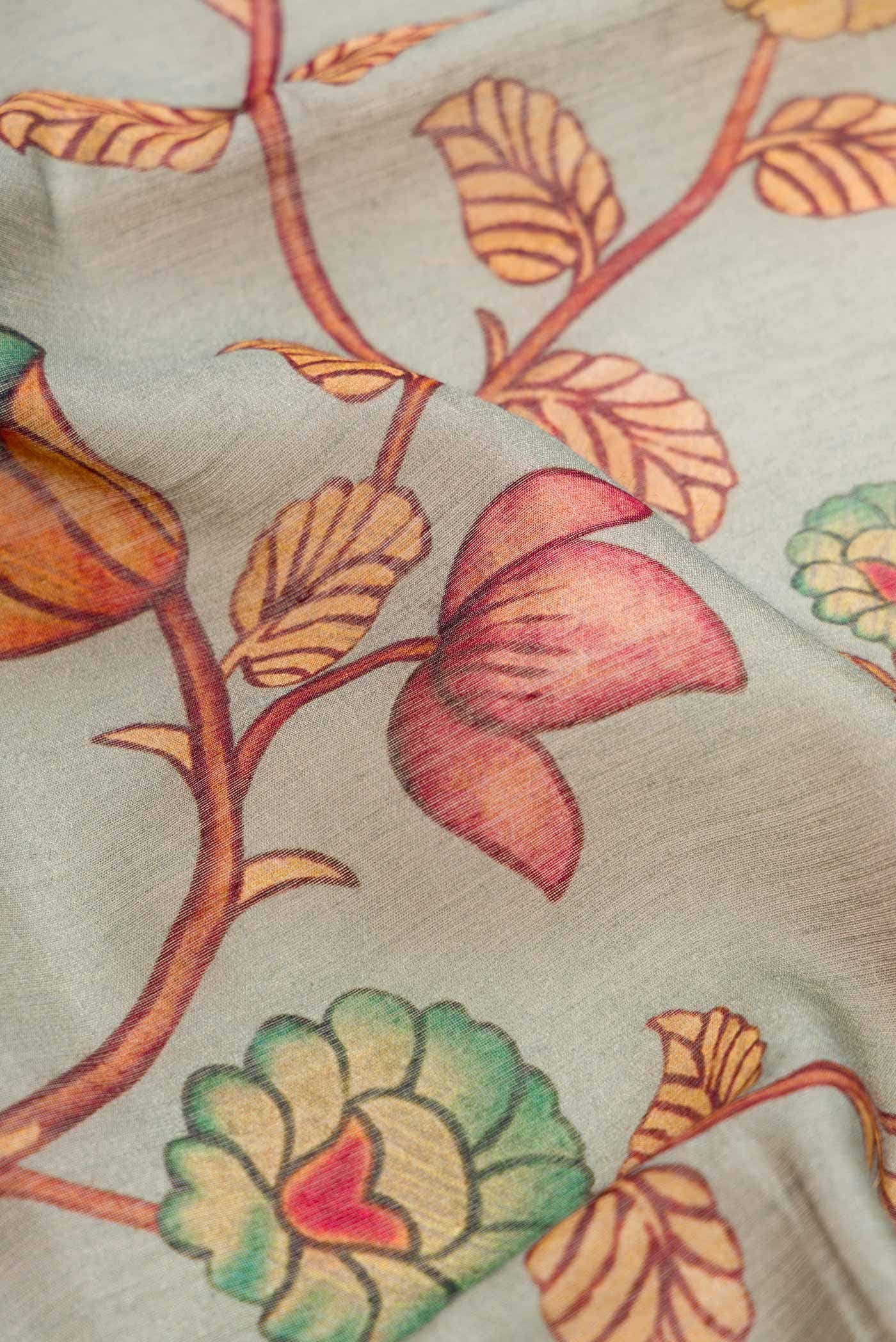 Grey Chanderi Silk Saree