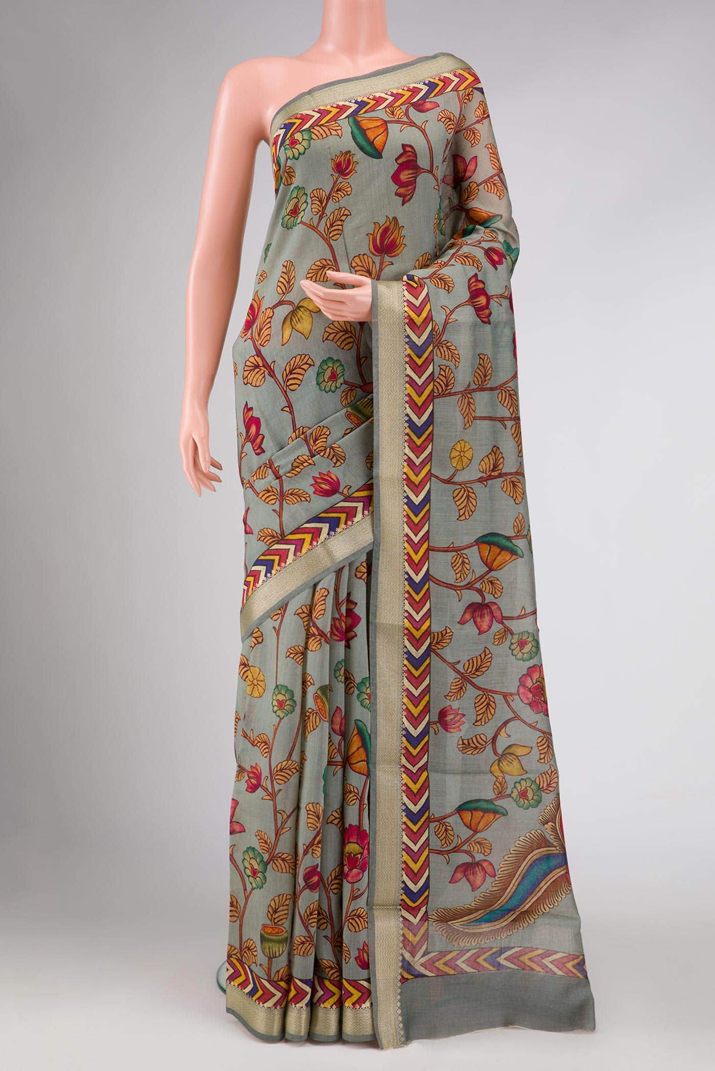 Grey Chanderi Silk Saree