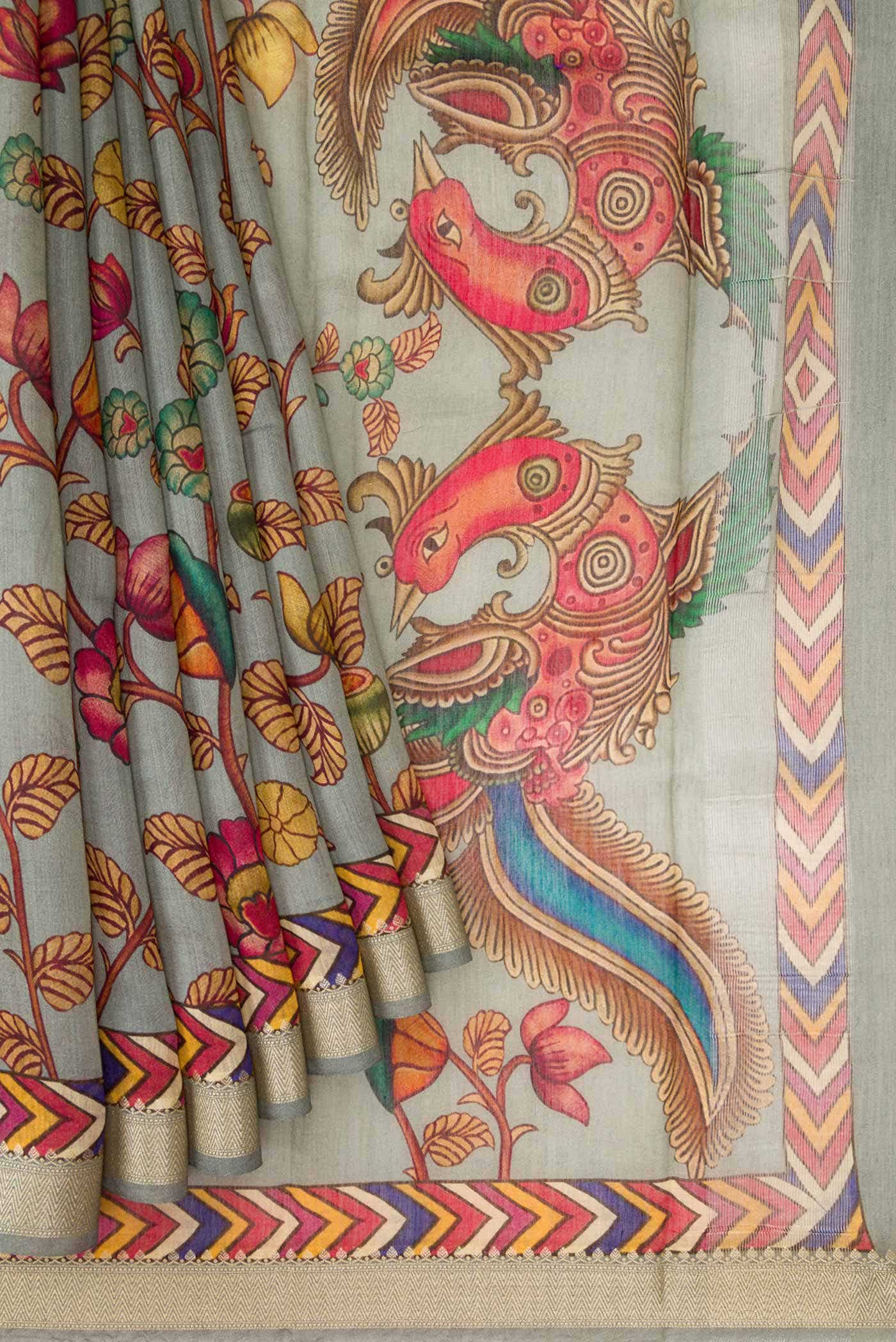 Grey Chanderi Silk Saree