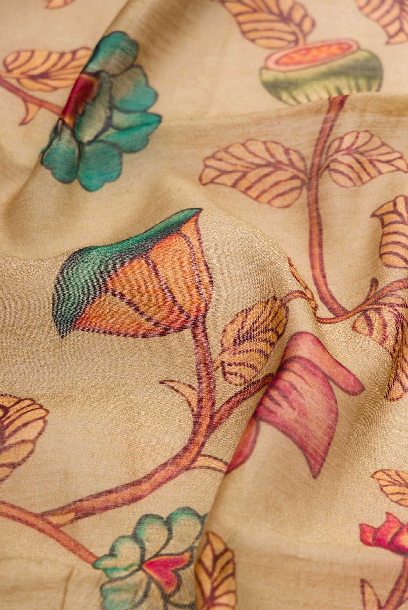Beige Tussar Silk Saree
