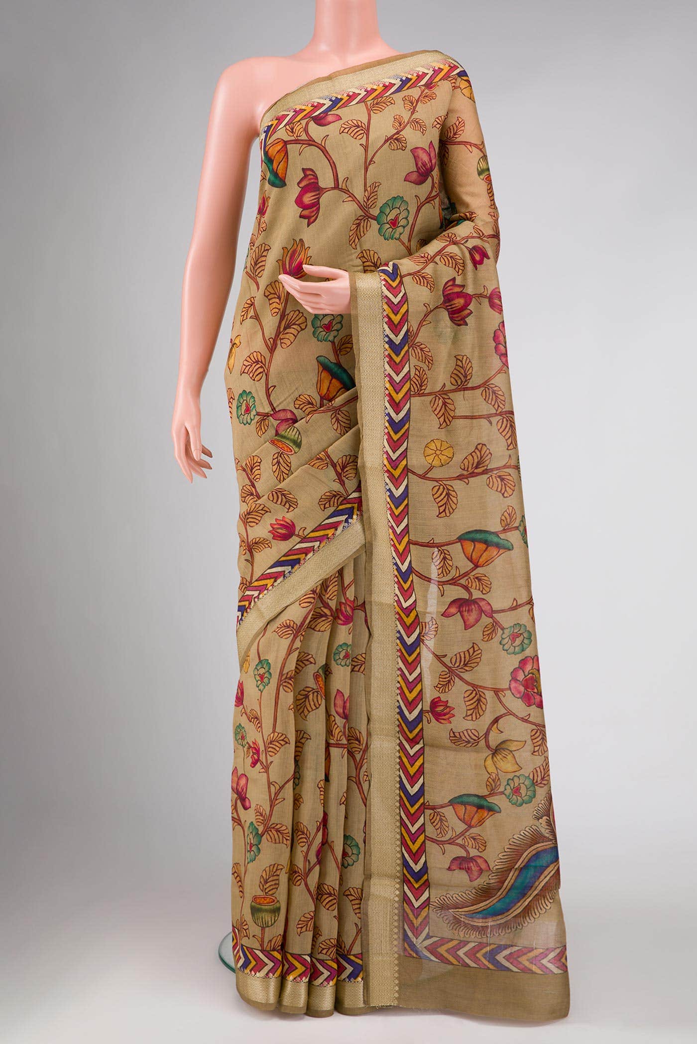 Beige Tussar Silk Saree