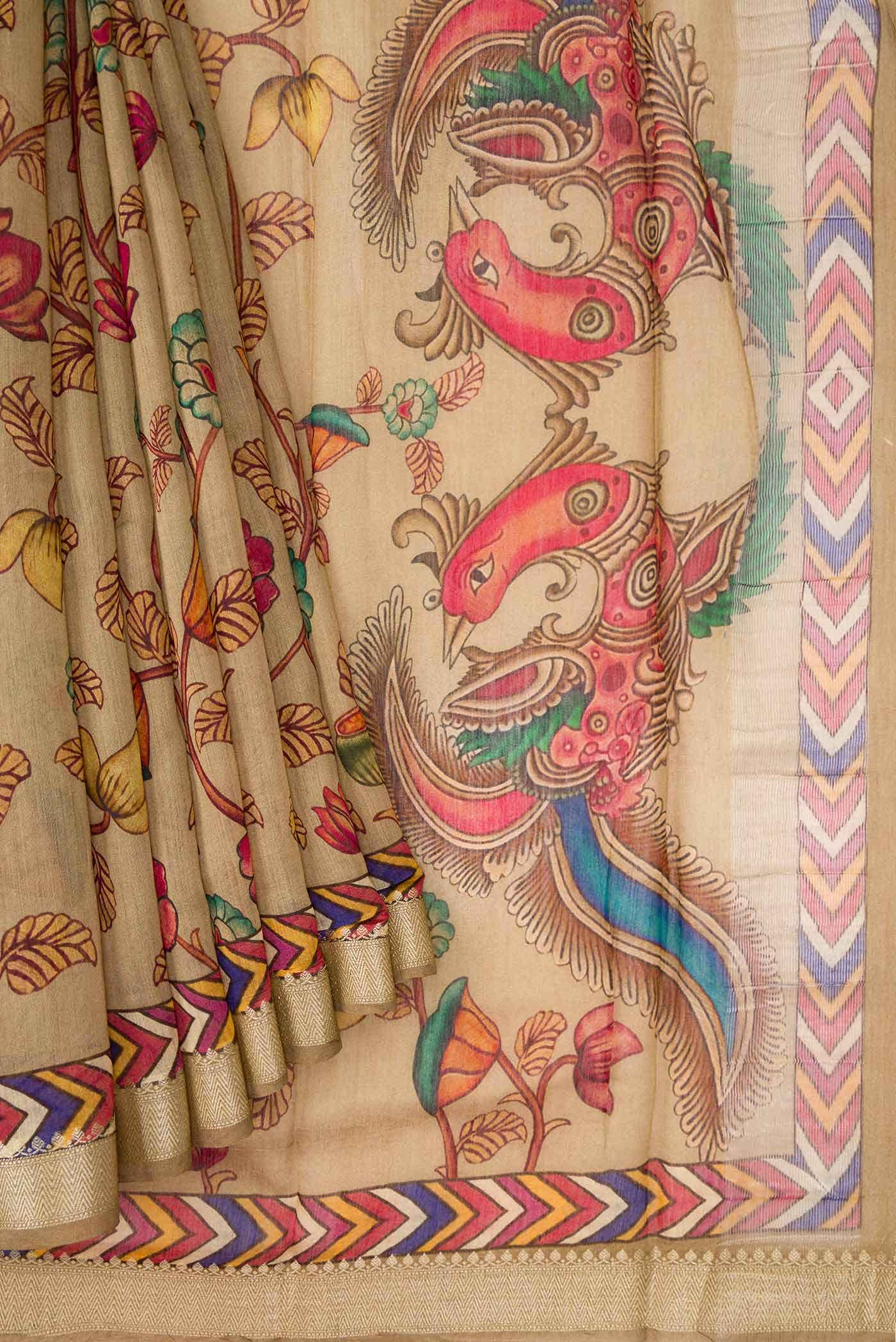 Beige Tussar Silk Saree