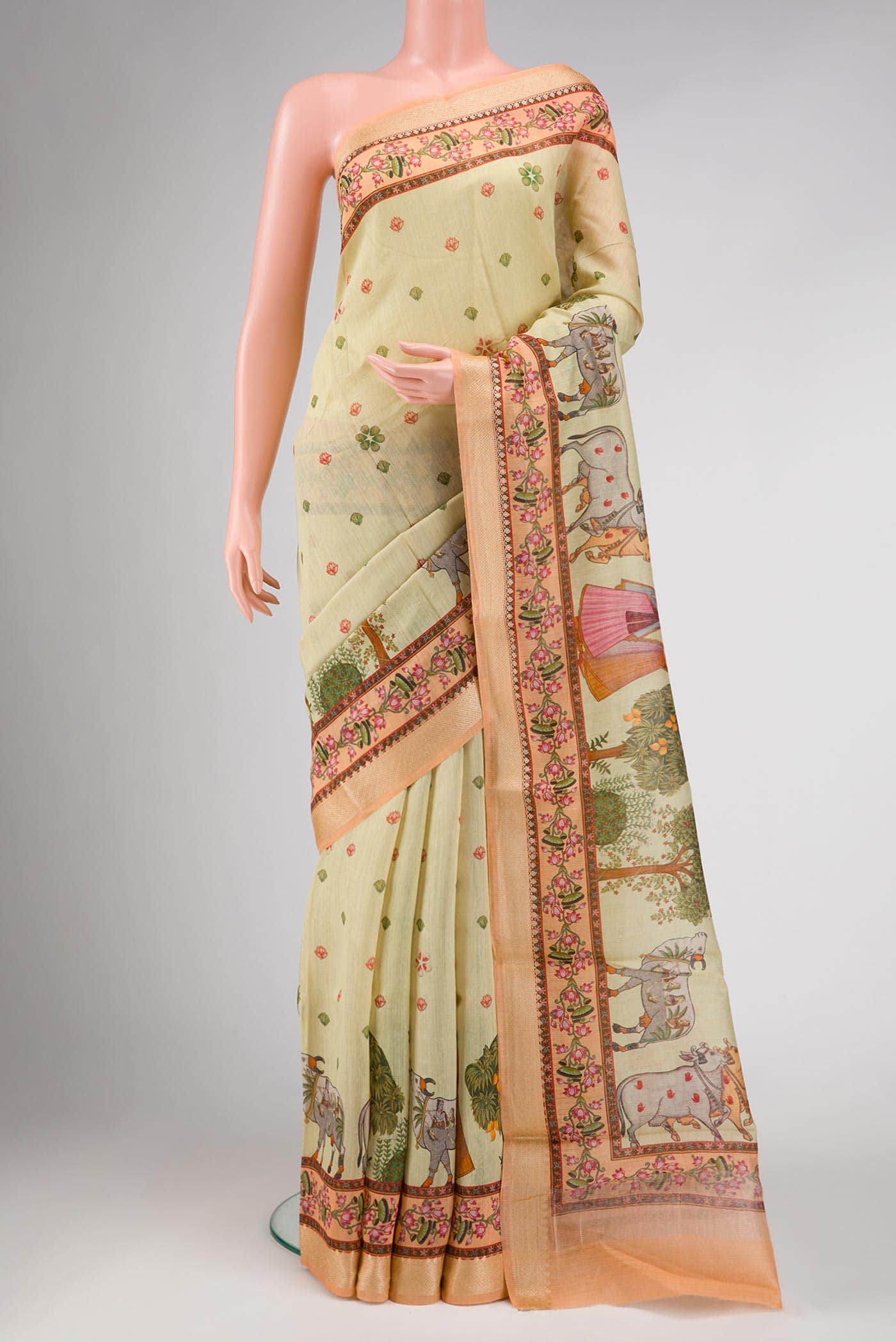 Pista Green Chanderi Silk Saree