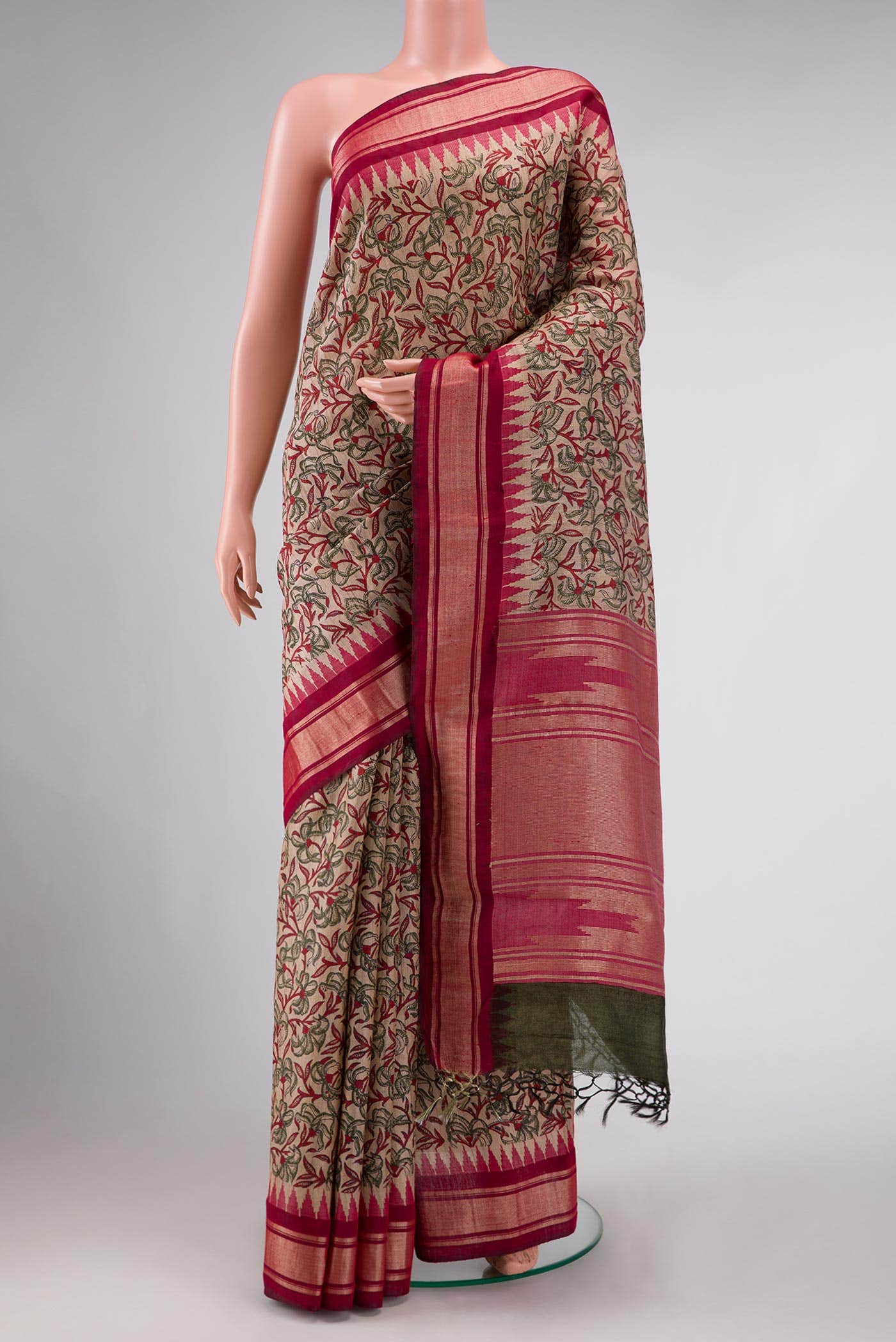 Dark Beige Tussar Silk Saree