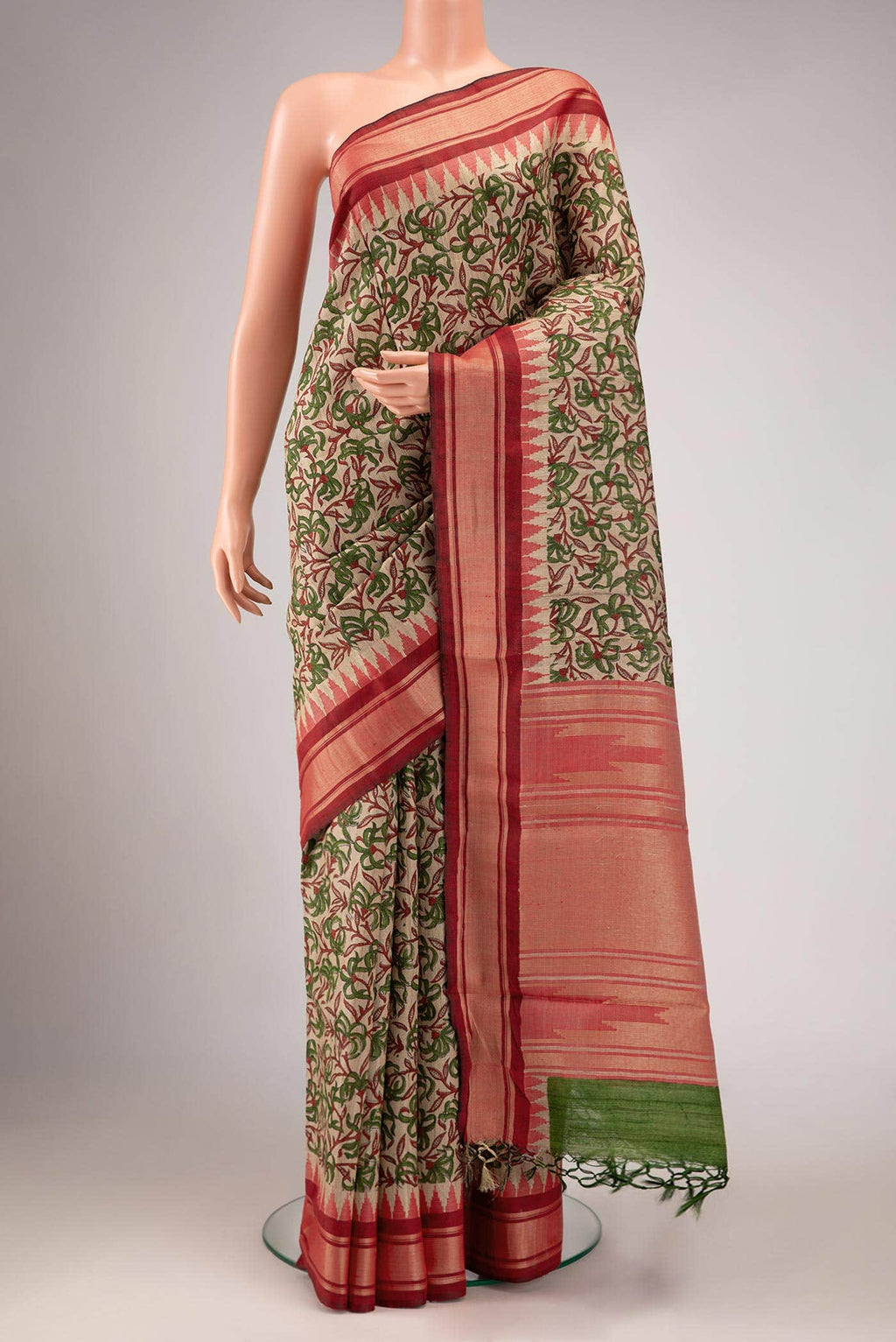 Beige Tussar Silk Saree