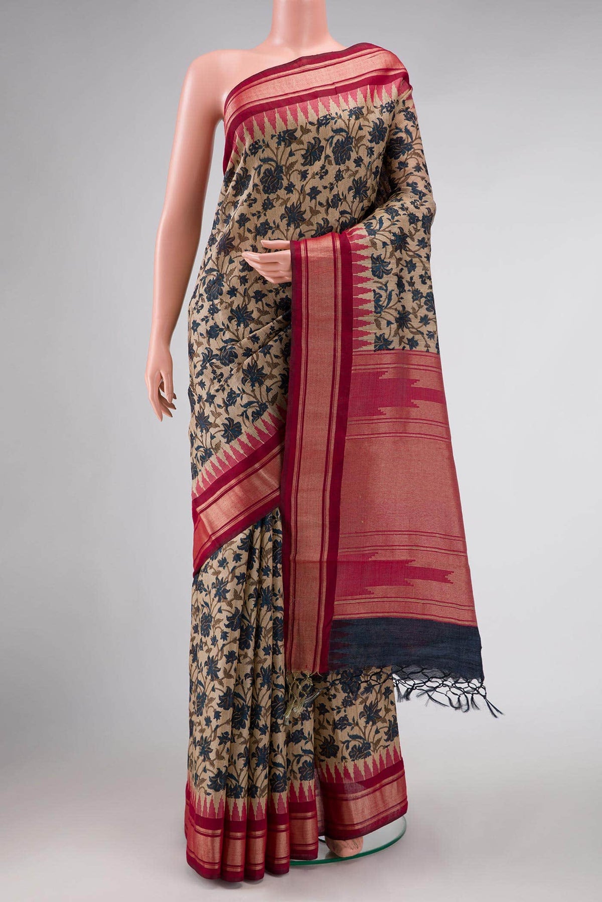 Beige Jute Silk Saree