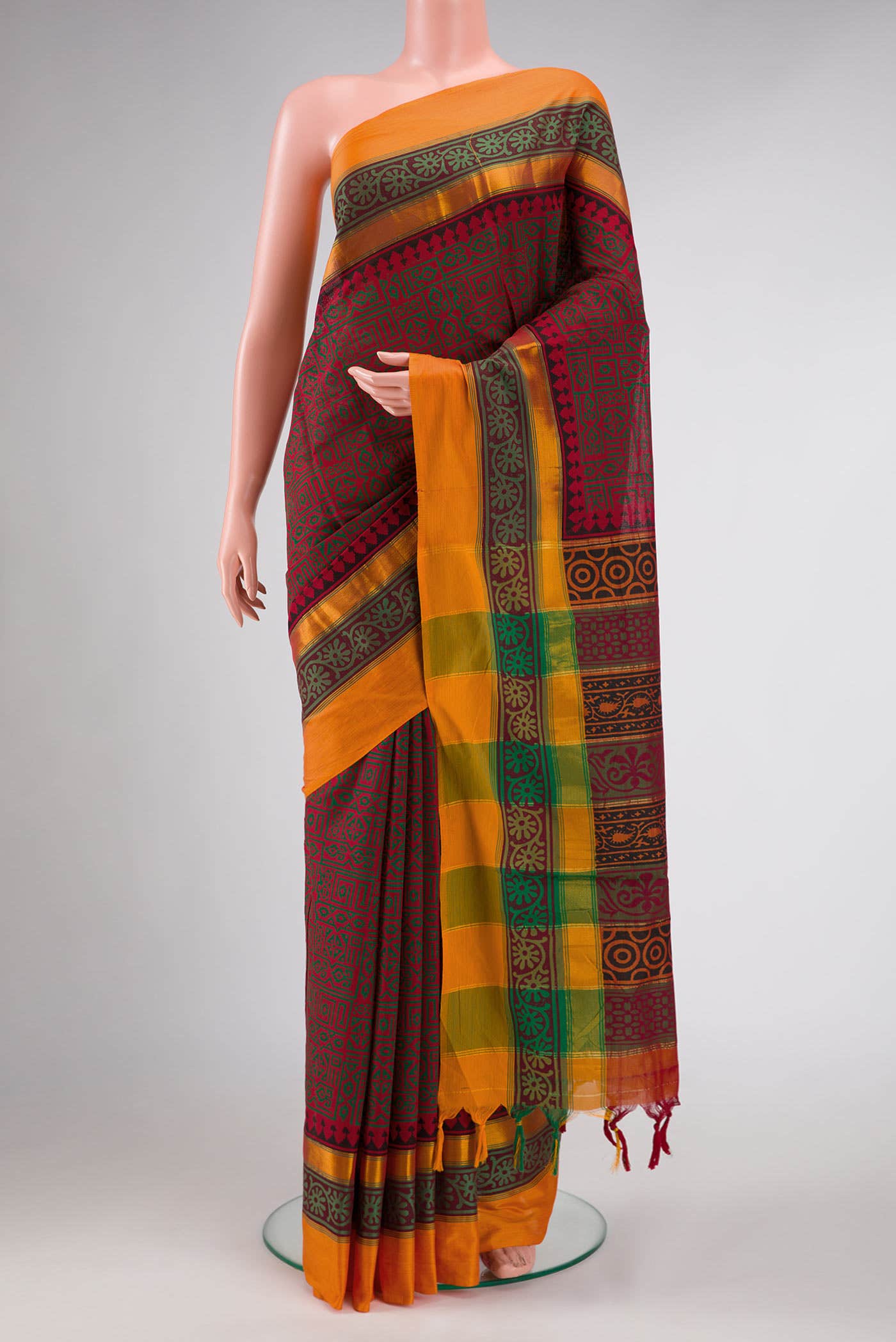 Maroon Poly Cotton Saree