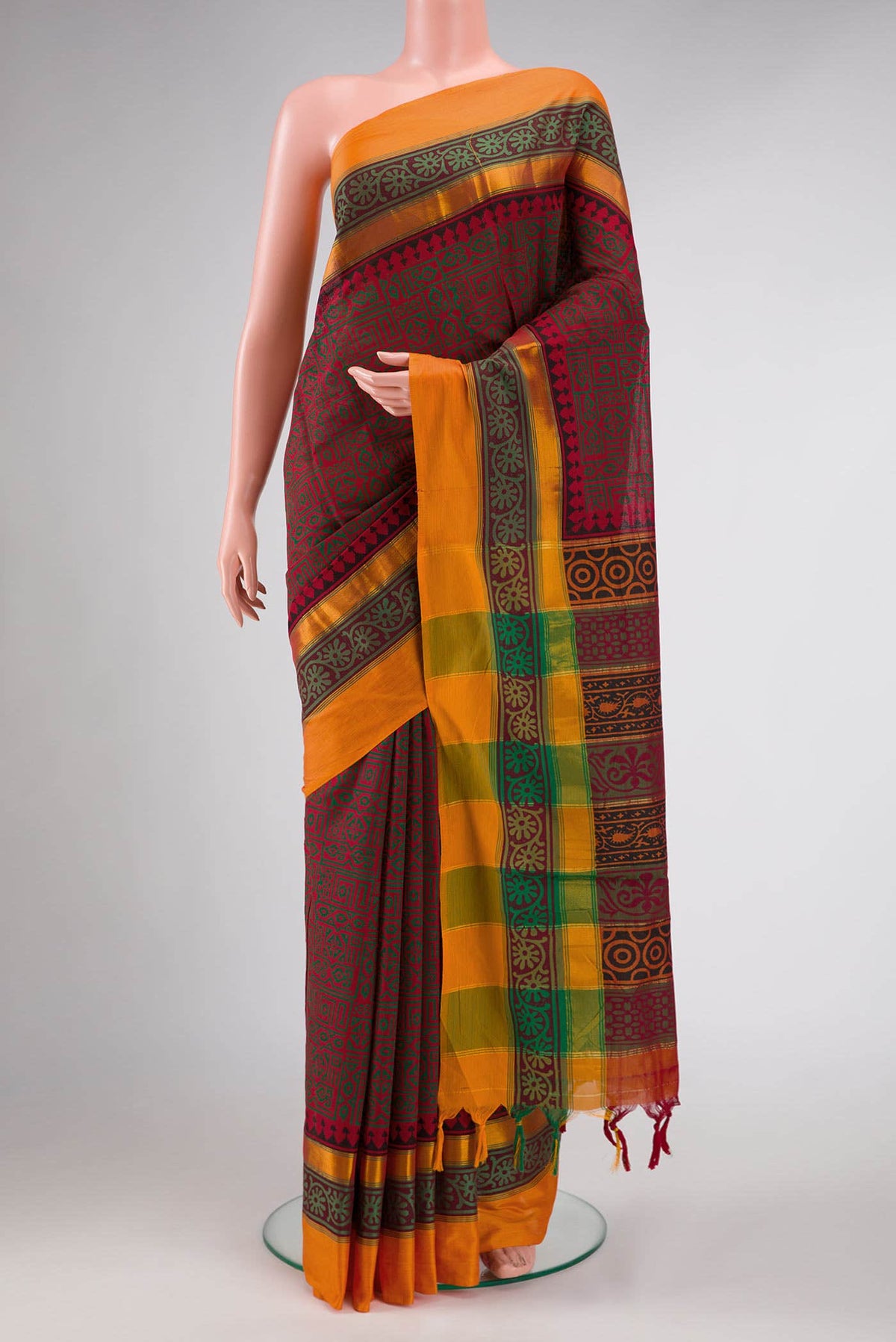 Maroon Poly Cotton Saree