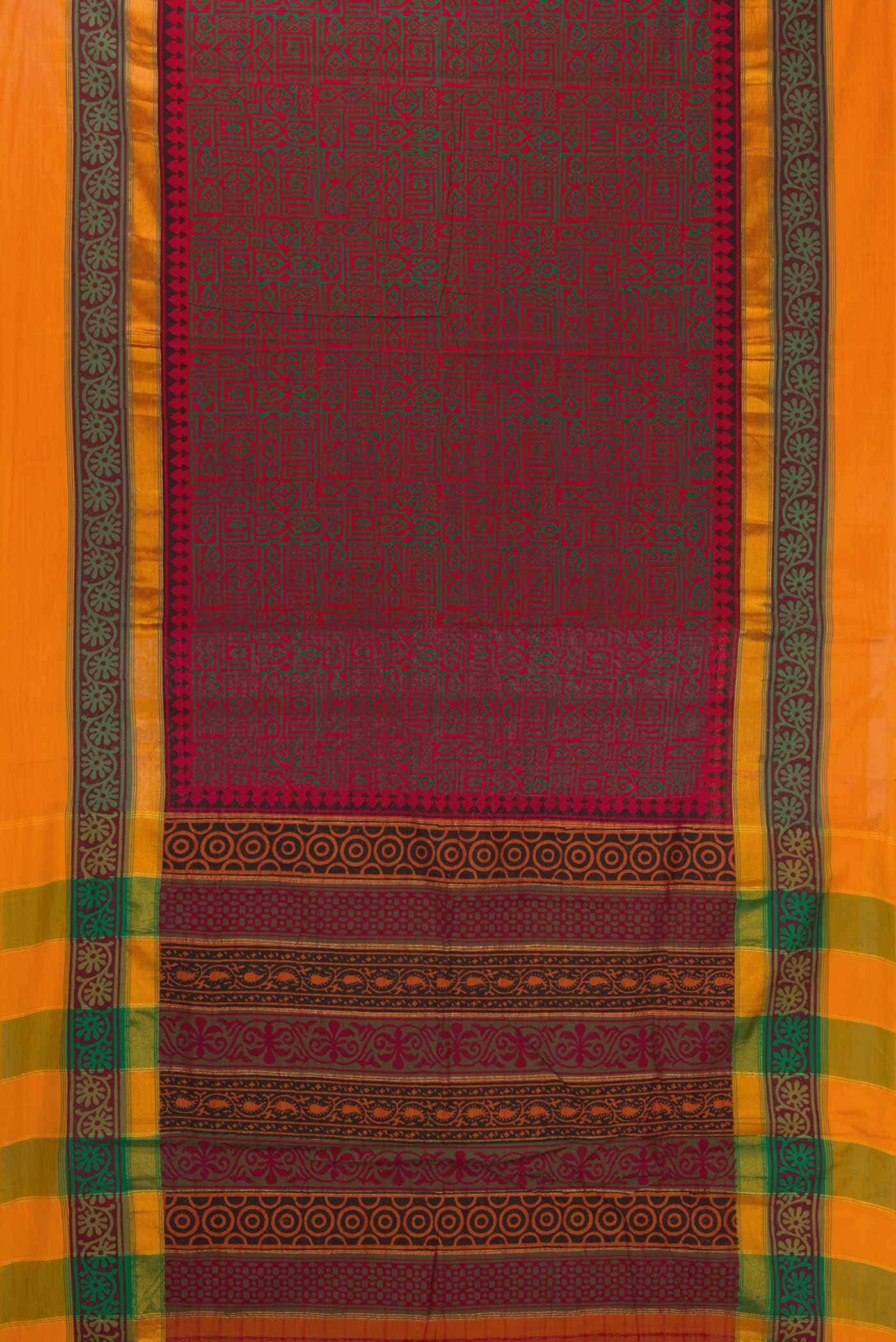Maroon Poly Cotton Saree