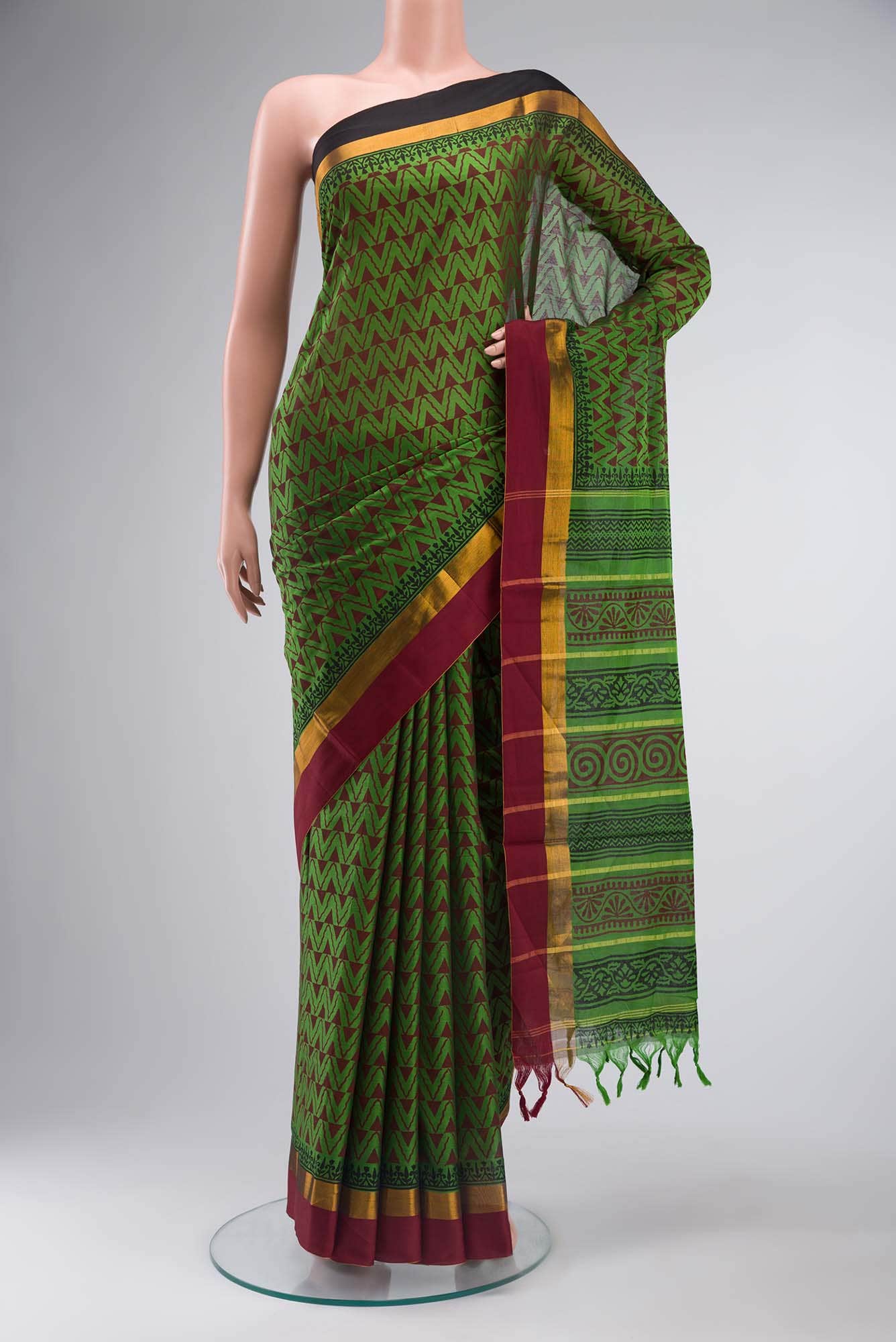 Green Blended Ilkal Cotton Saree