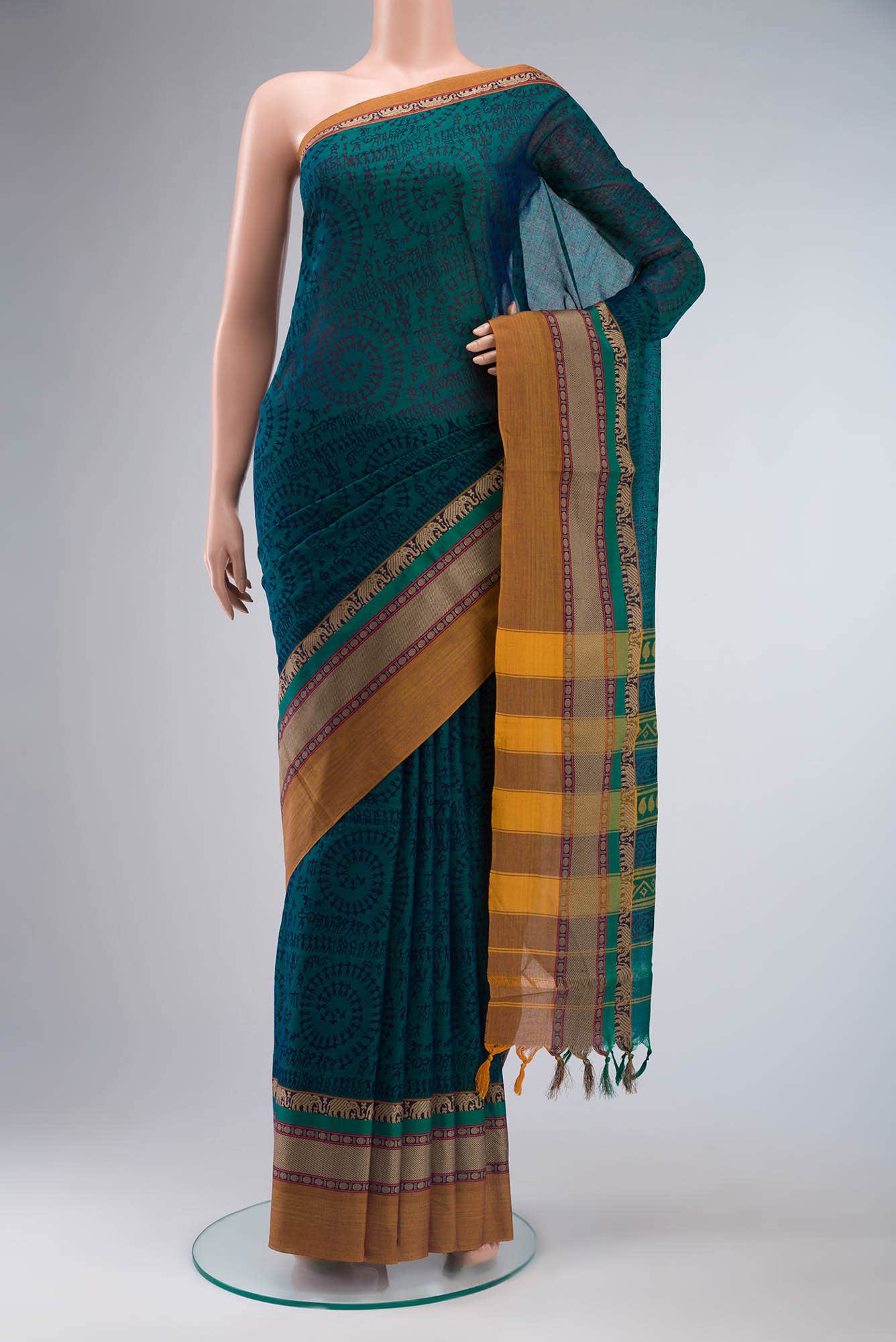 Blue Blended Cotton Saree