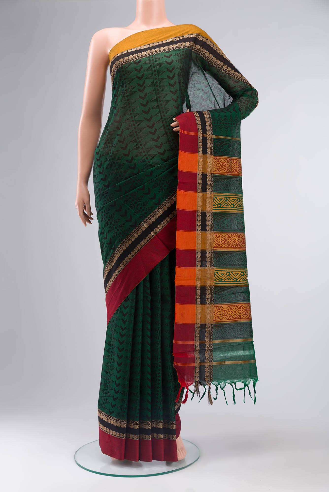 Green Blended Cotton Saree