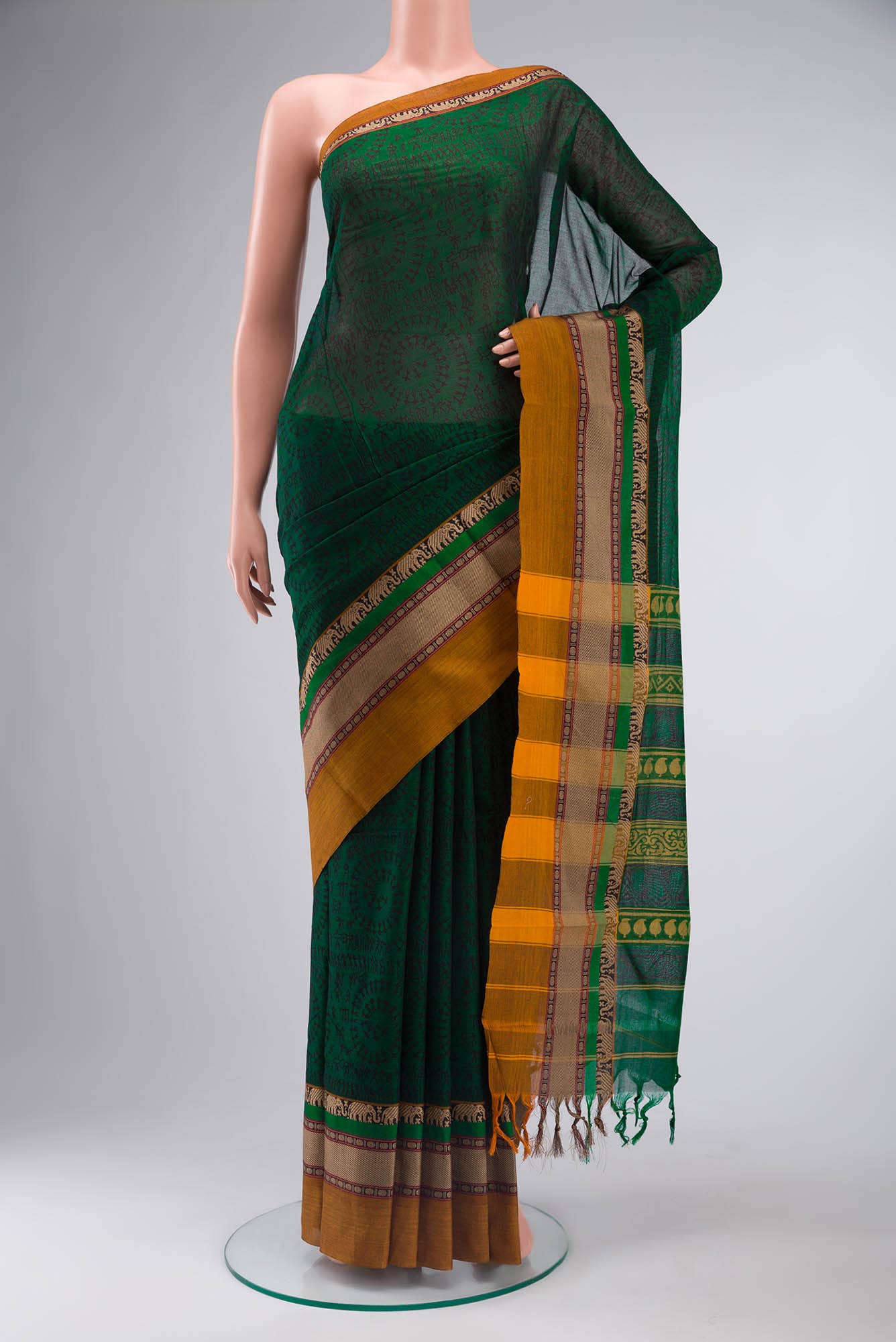 Green Blended Cotton Saree