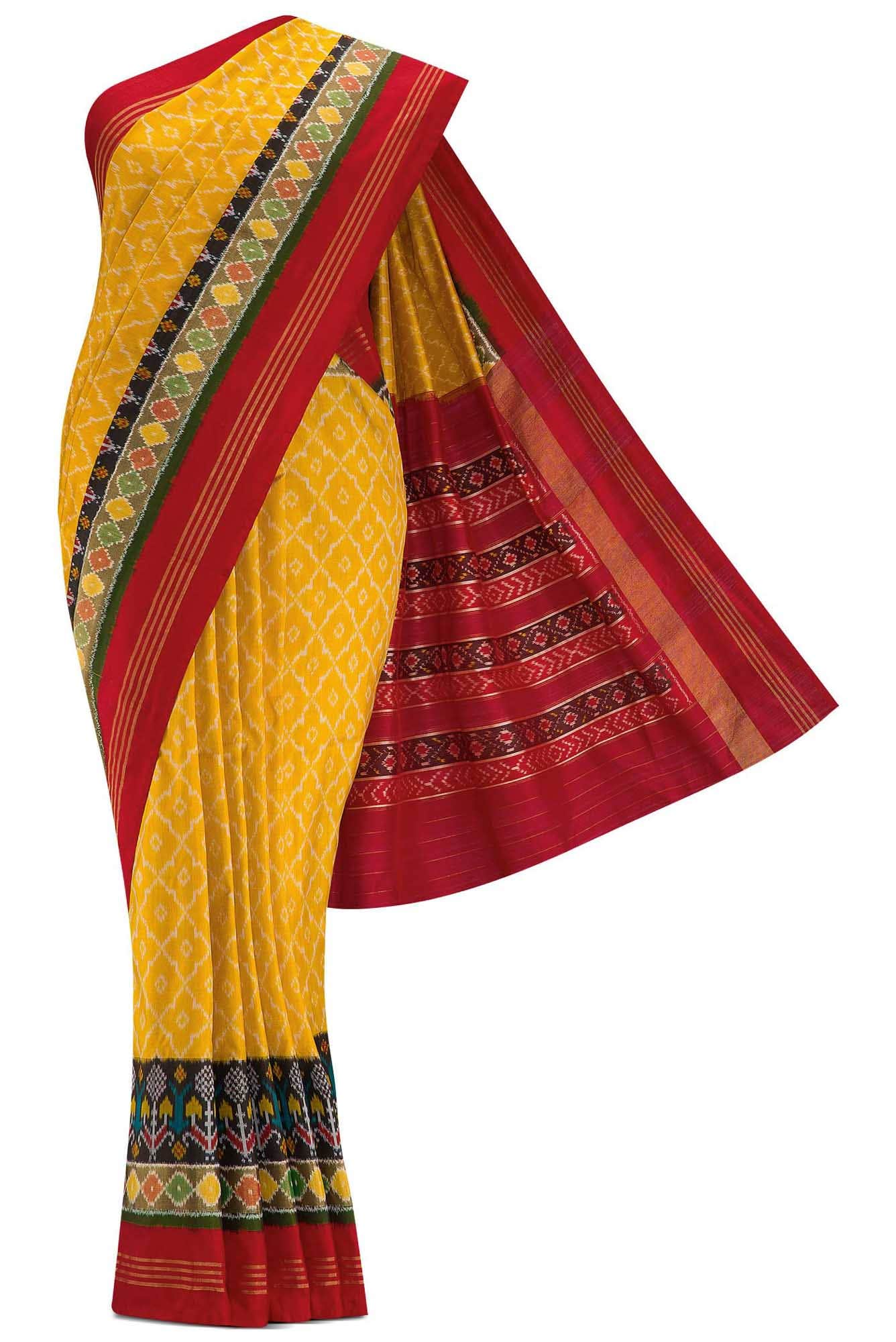 Yellow Dual Tone Double Ikat Saree