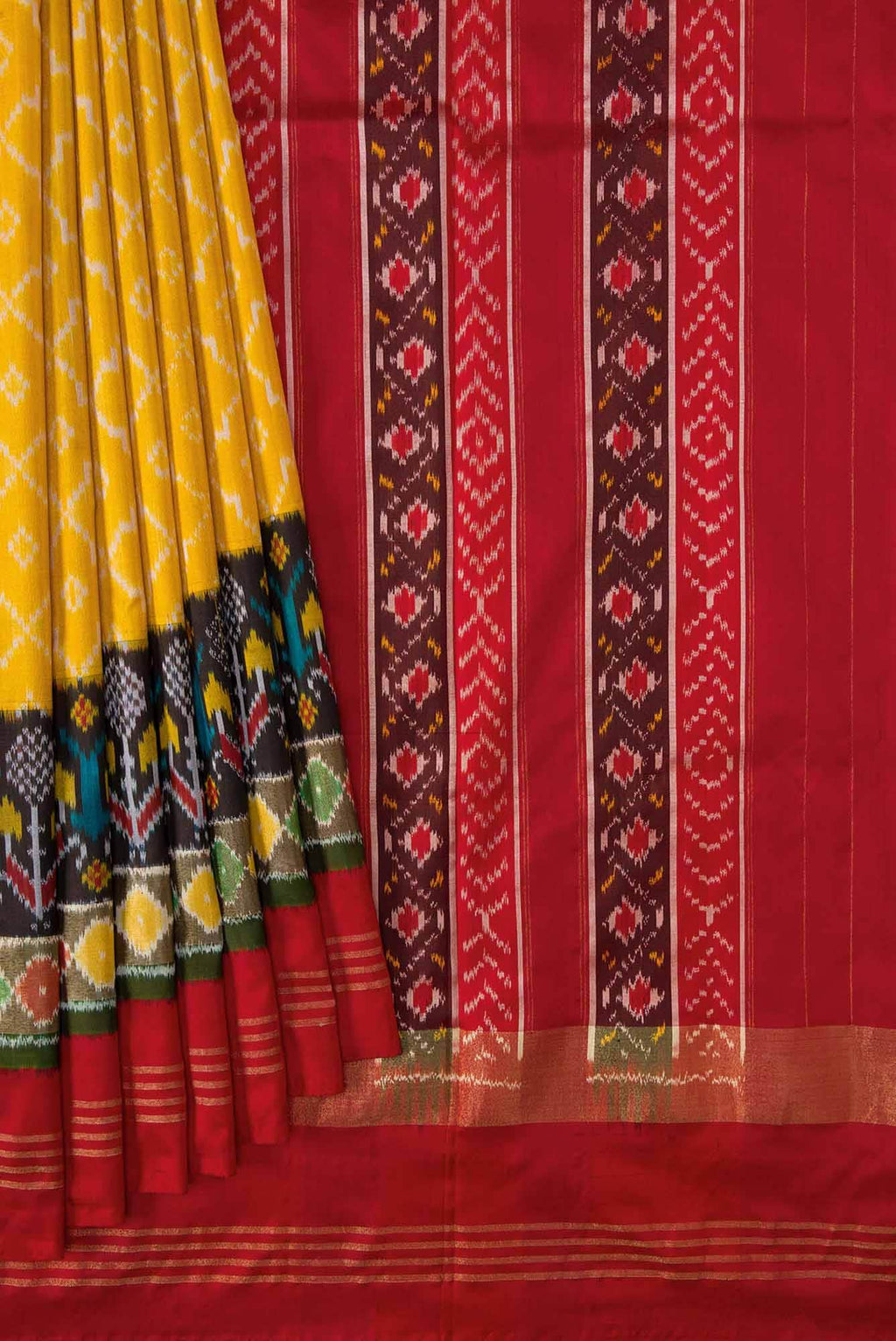 Yellow Dual Tone Double Ikat Saree