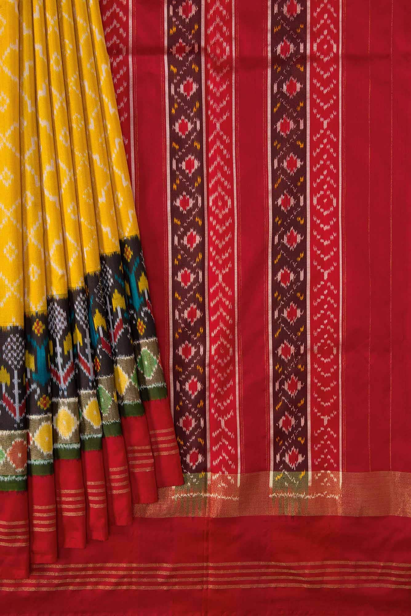 Yellow Dual Tone Double Ikat Saree