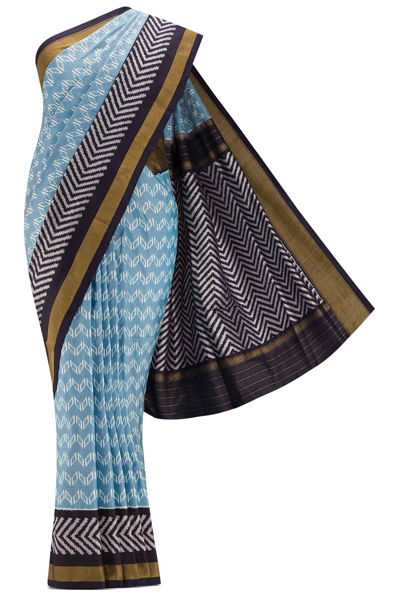 Sky Blue Dual Tone Double Ikat Saree