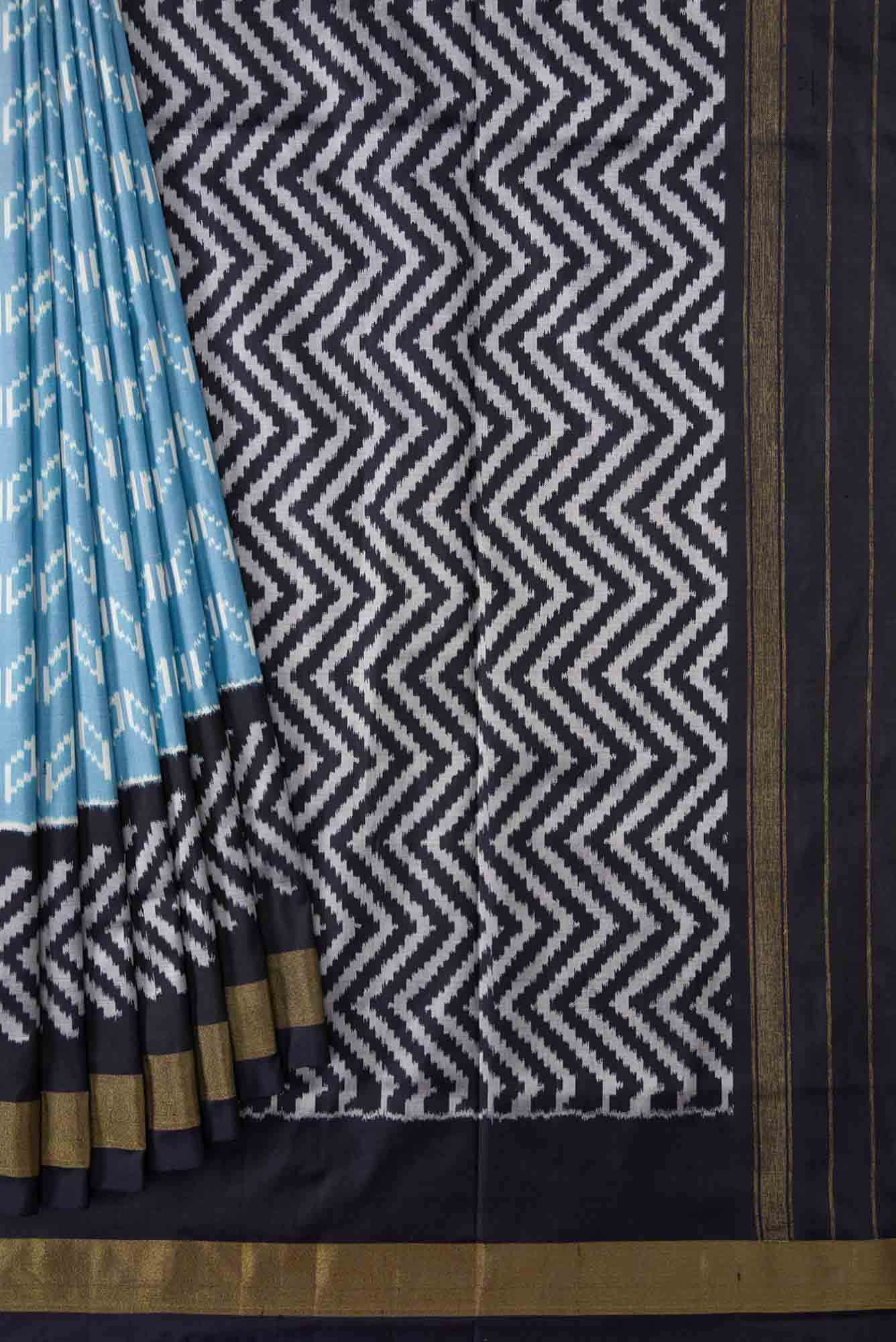 Sky Blue Dual Tone Double Ikat Saree