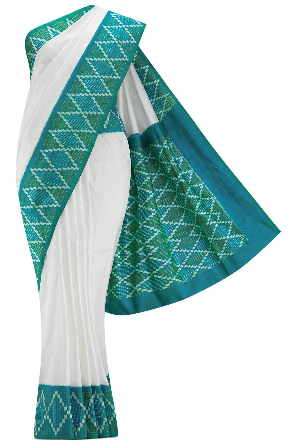 White Dual Tone Double Ikat Saree