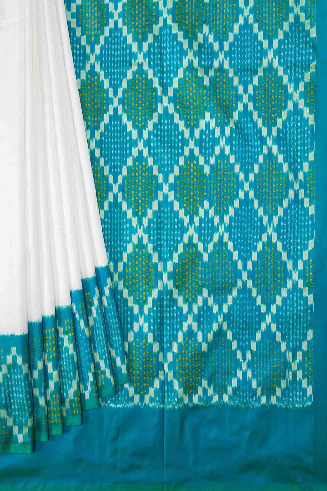White Dual Tone Double Ikat Saree