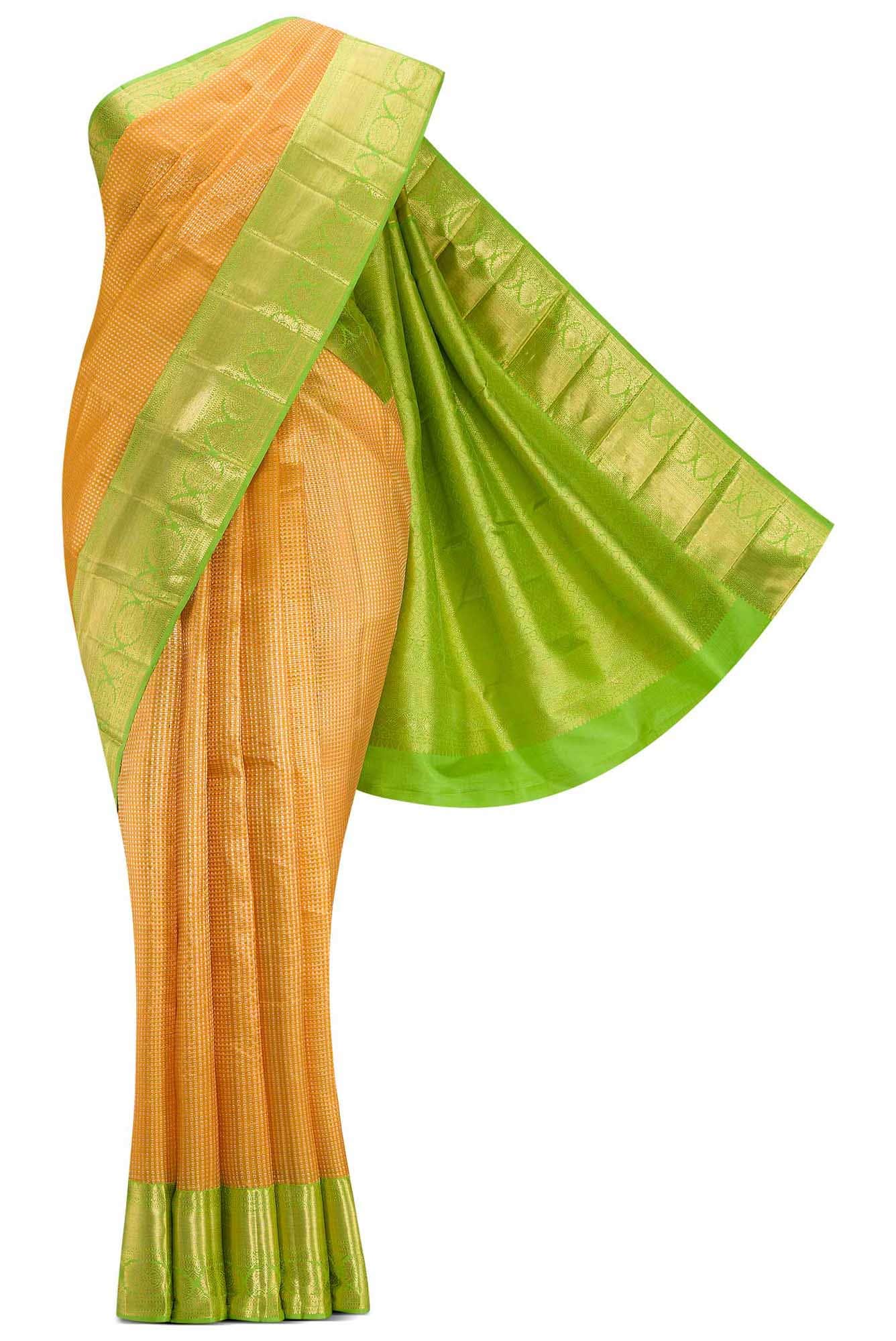 Golden Peach Dual Tone Kanchipuram Tissue Silk Saree