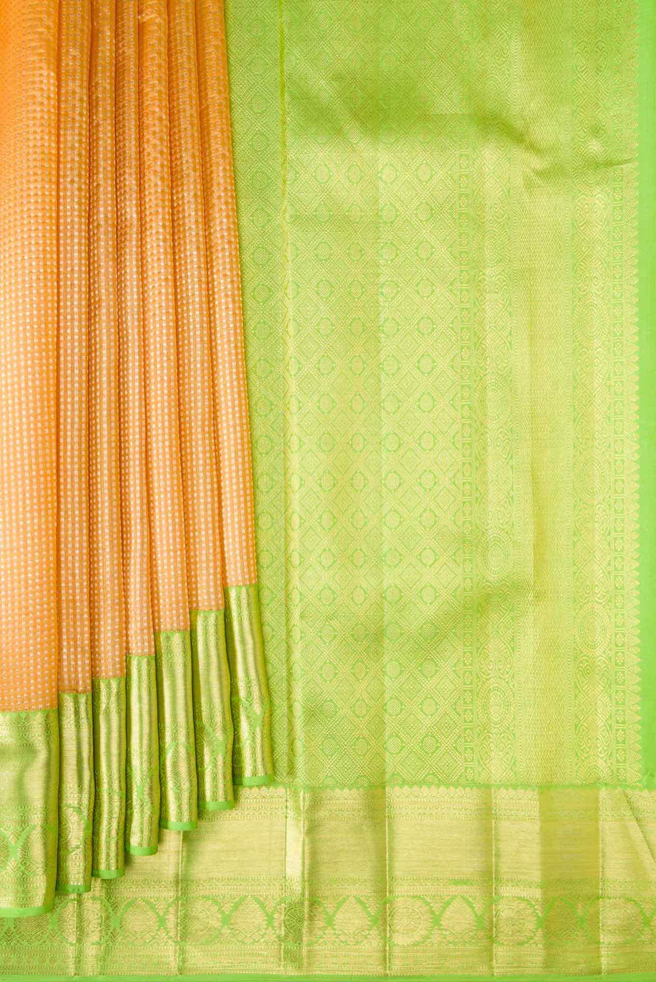 Golden Peach Dual Tone Kanchipuram Tissue Silk Saree