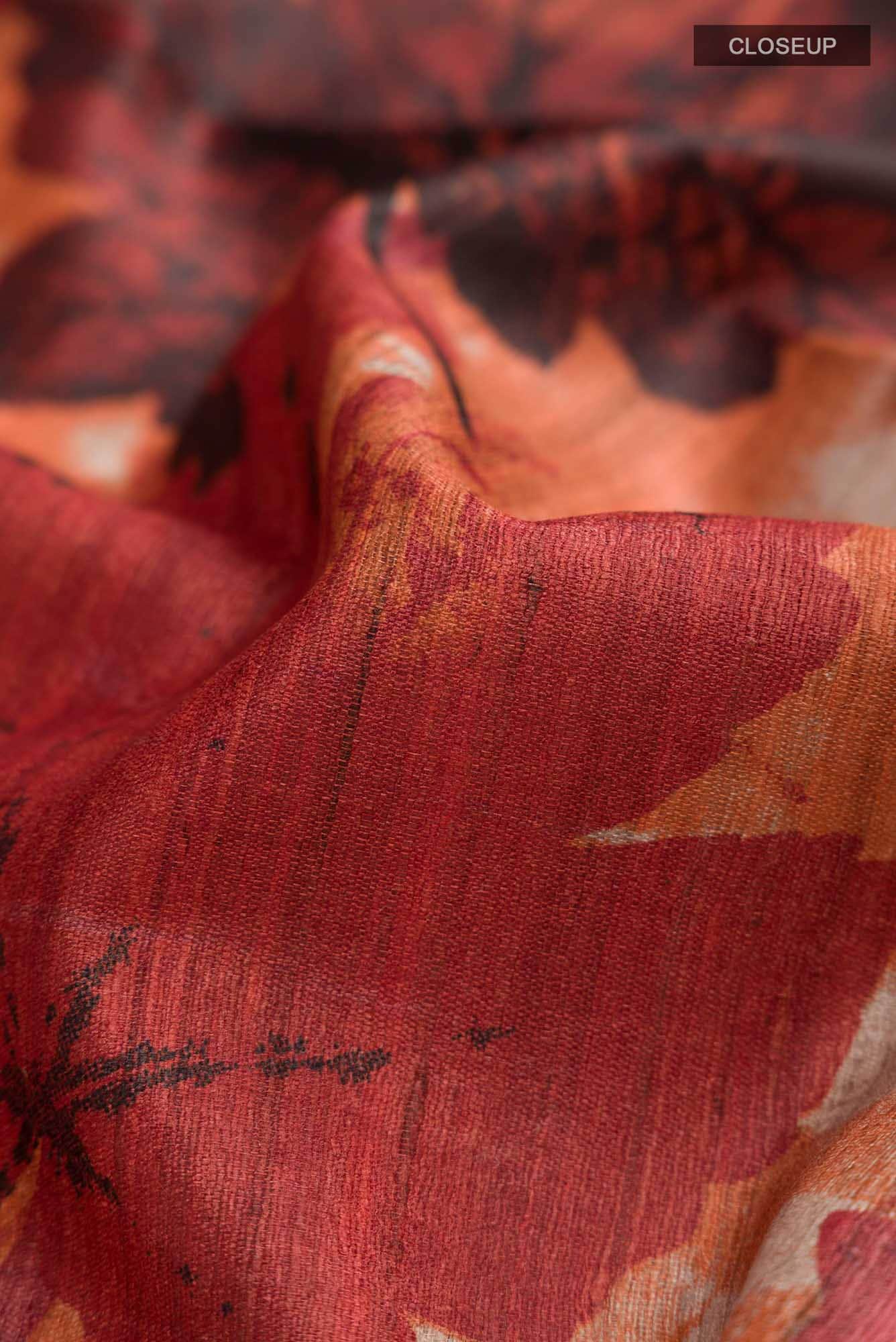 Red Tussar Silk Saree