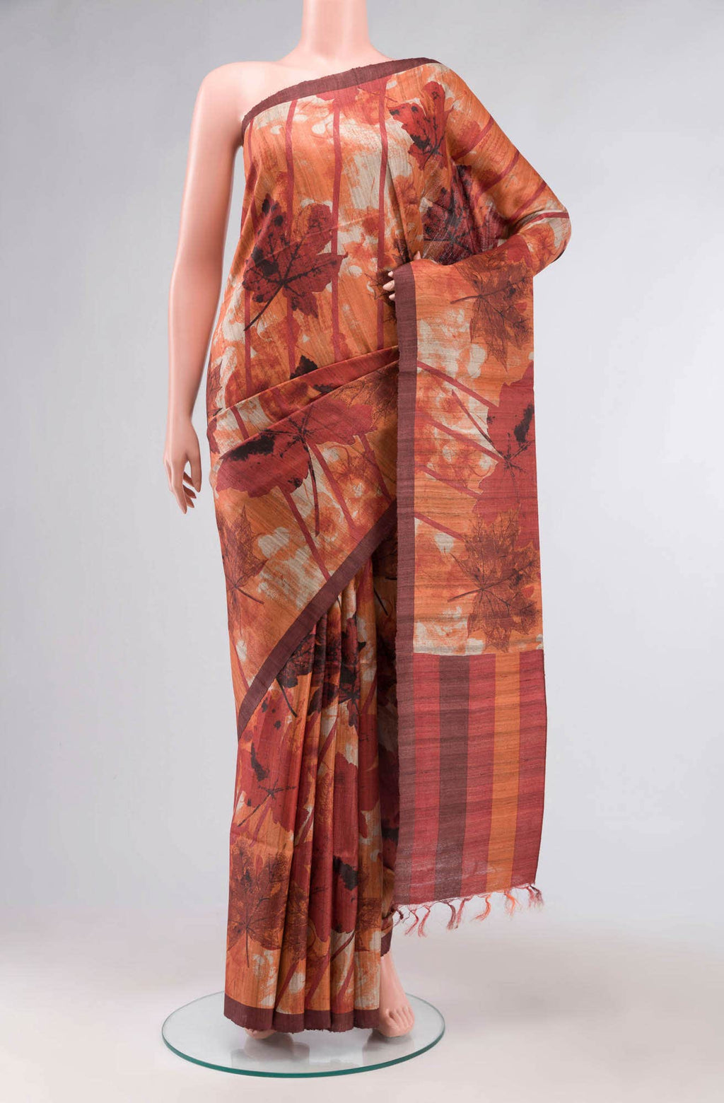Red Tussar Silk Saree