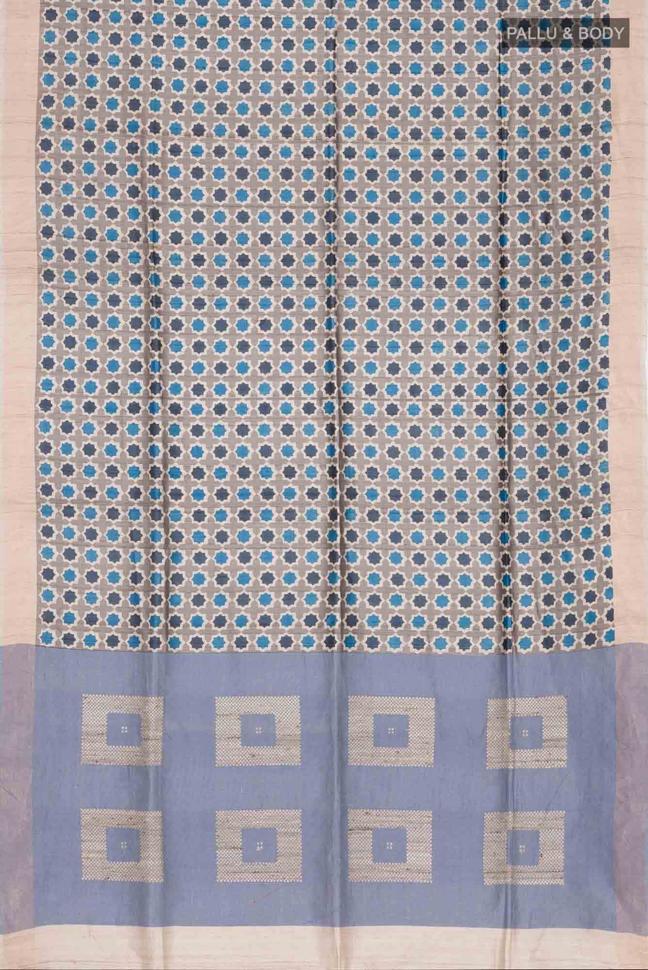 Grey Tussar Silk Saree