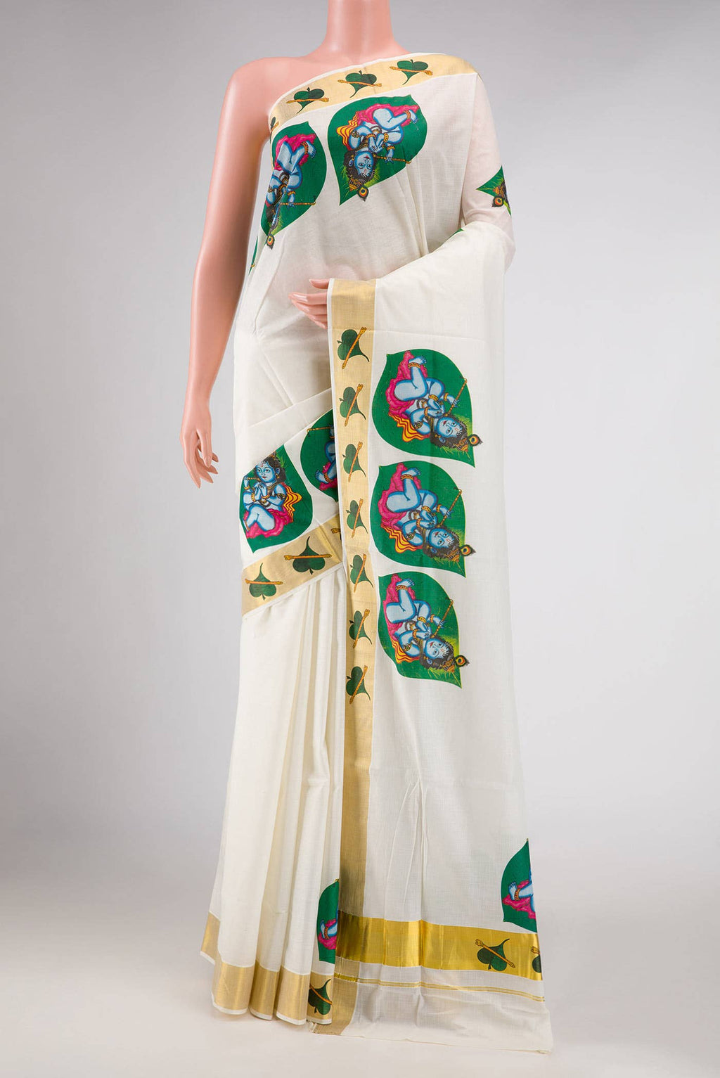 Off White Dual Tone Kerala Cotton Saree
