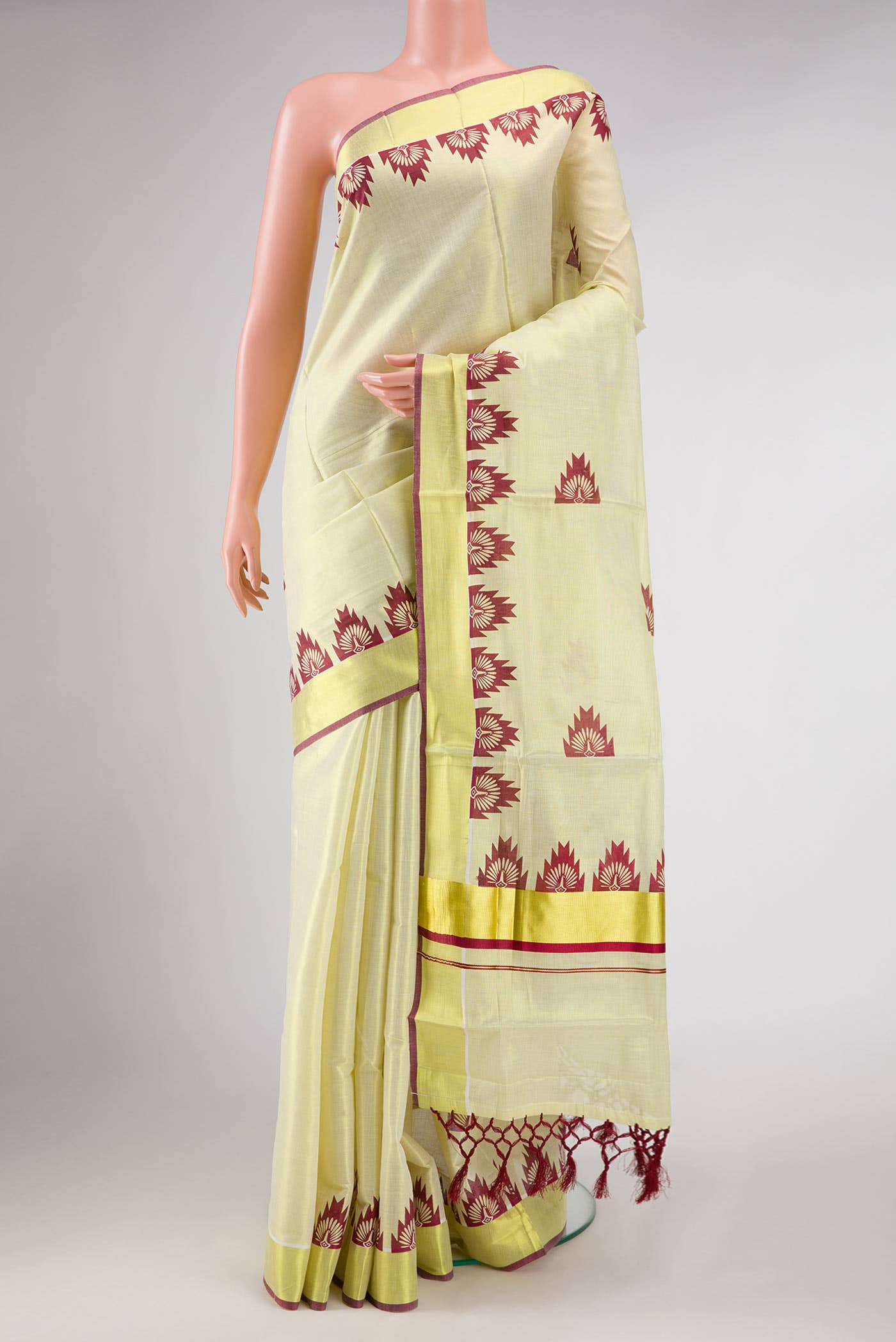 Gold Dual Tone Kerala Cotton Saree
