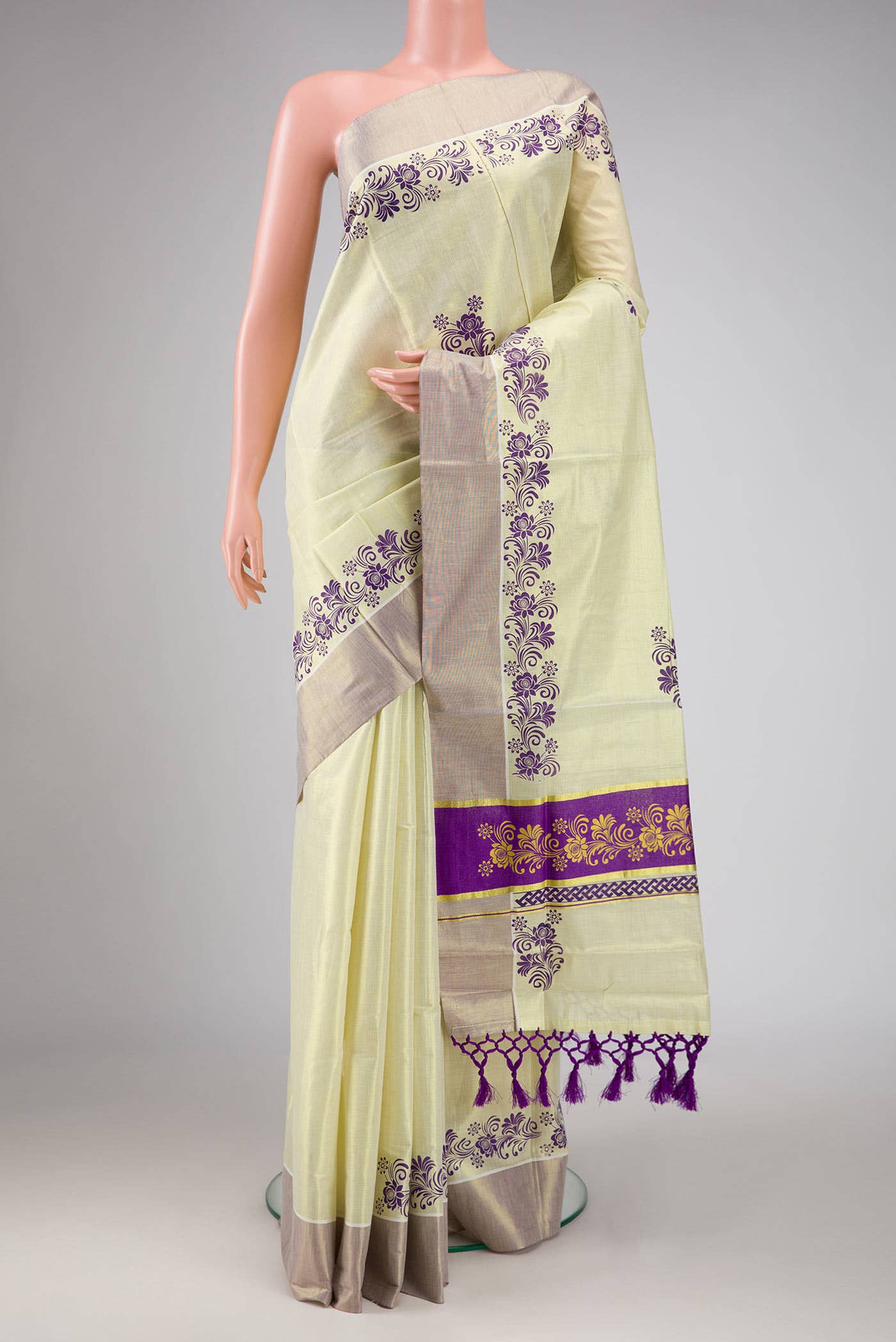 Sandal Dual Tone Kerala Cotton Saree