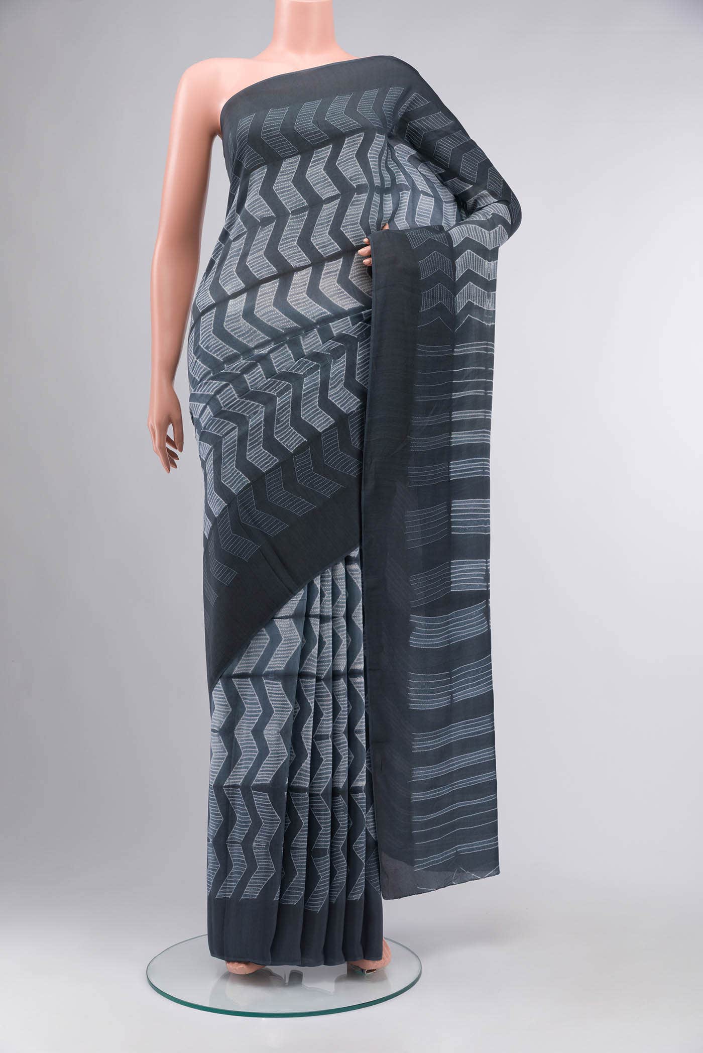 Grey Tussar Silk Saree