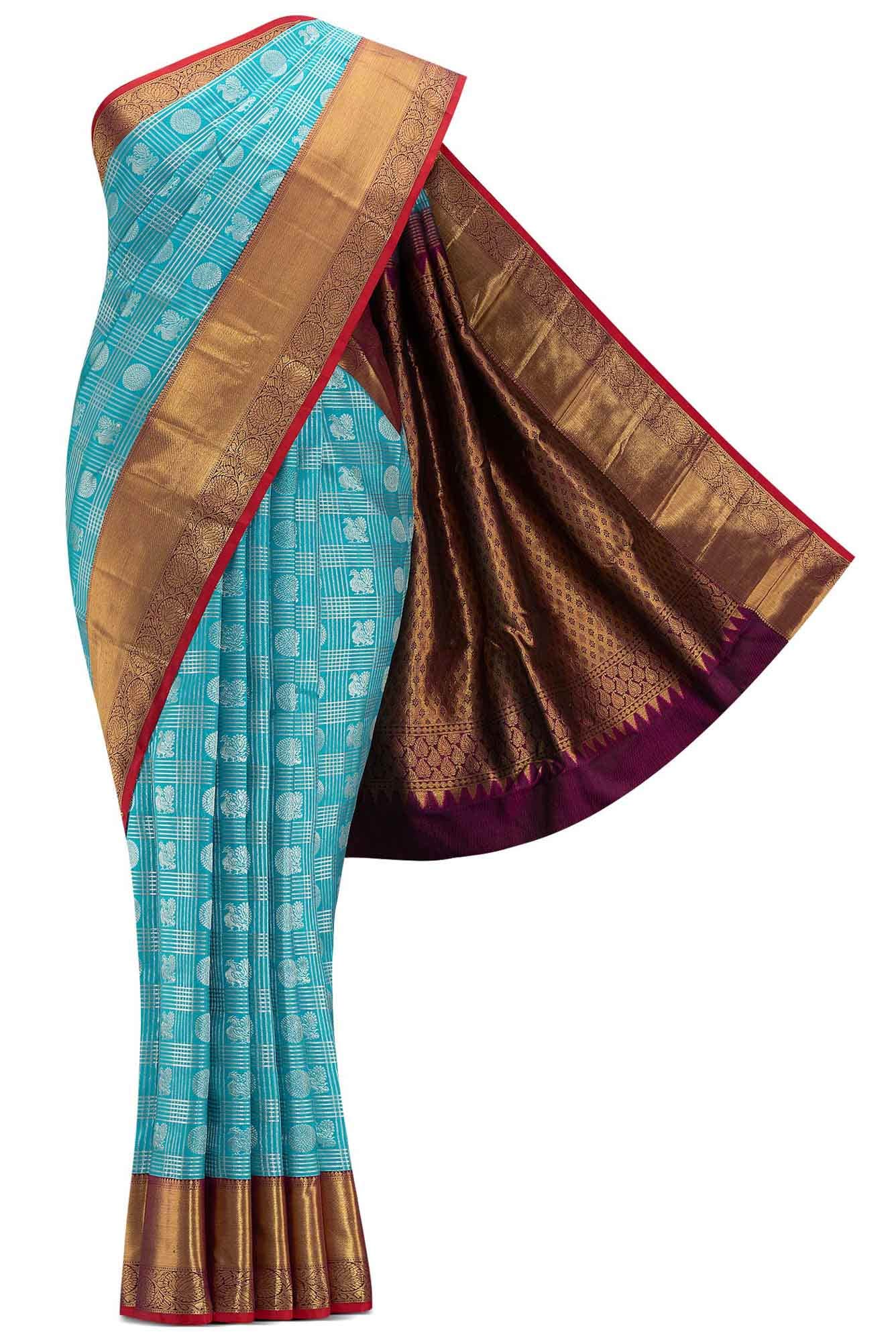 Sky Blue Dual Tone Kanchipuram Silk Saree