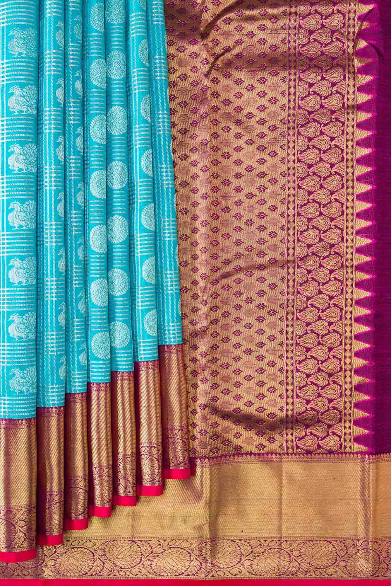 Sky Blue Dual Tone Kanchipuram Silk Saree