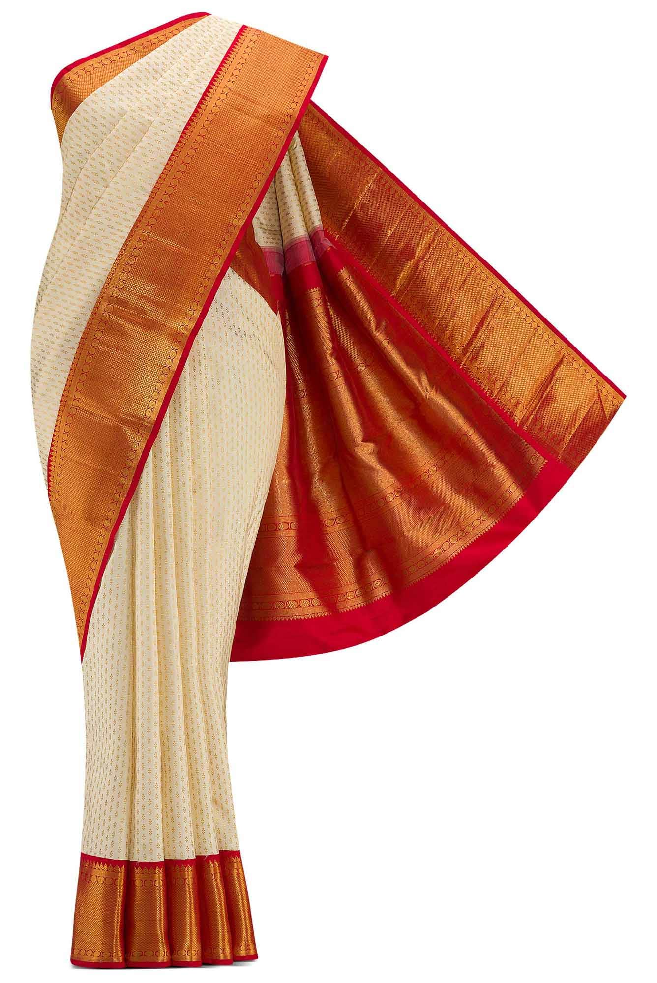 Pure Silk Pure Zari Off White Dual Tone Kanchipuram Saree