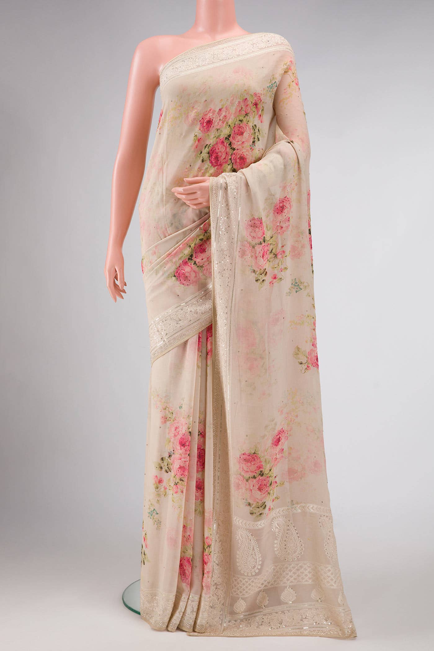 Beige Mysore Georgette Saree
