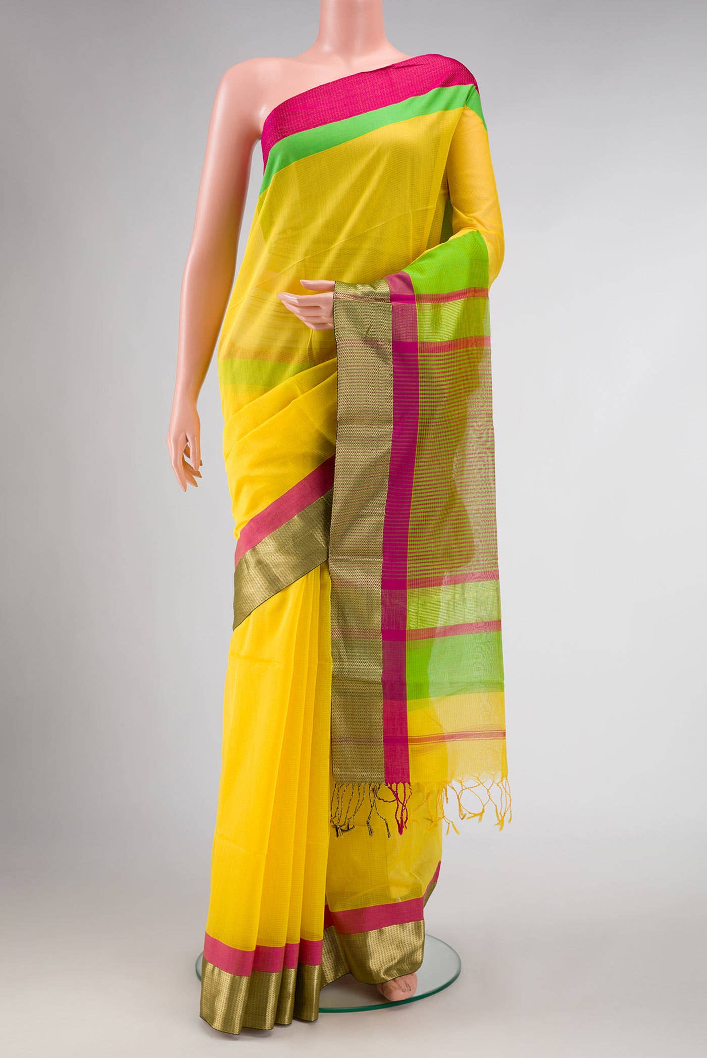 Yellow Dual Tone Blended Chanderi Silk Saree