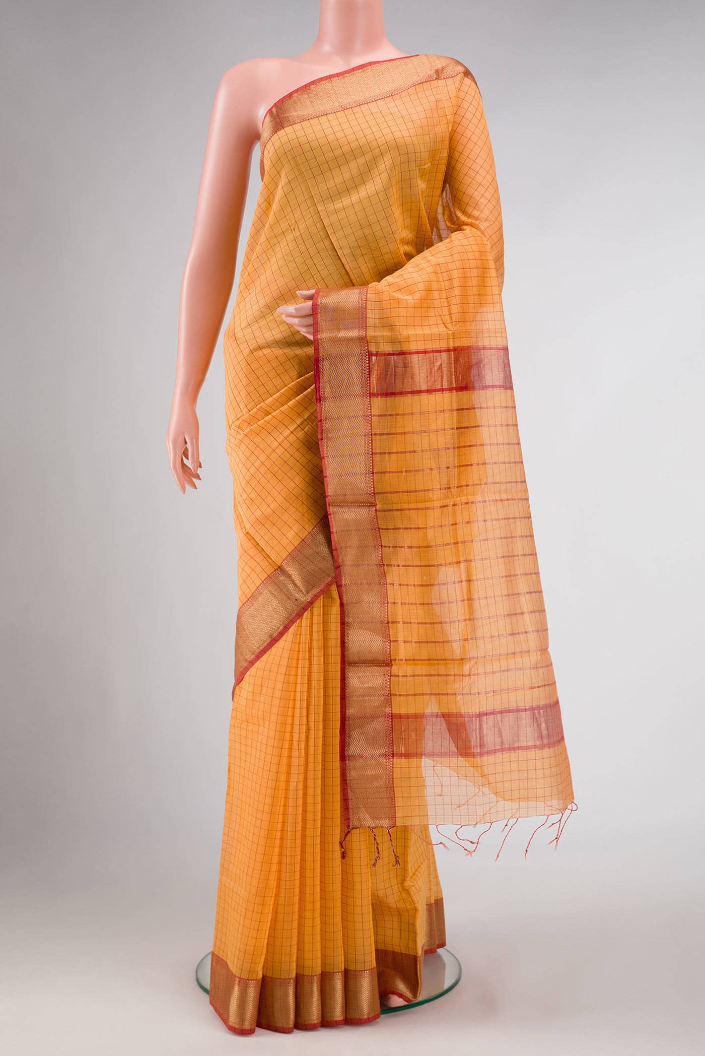 Golden Peach Blended Chanderi Silk Saree
