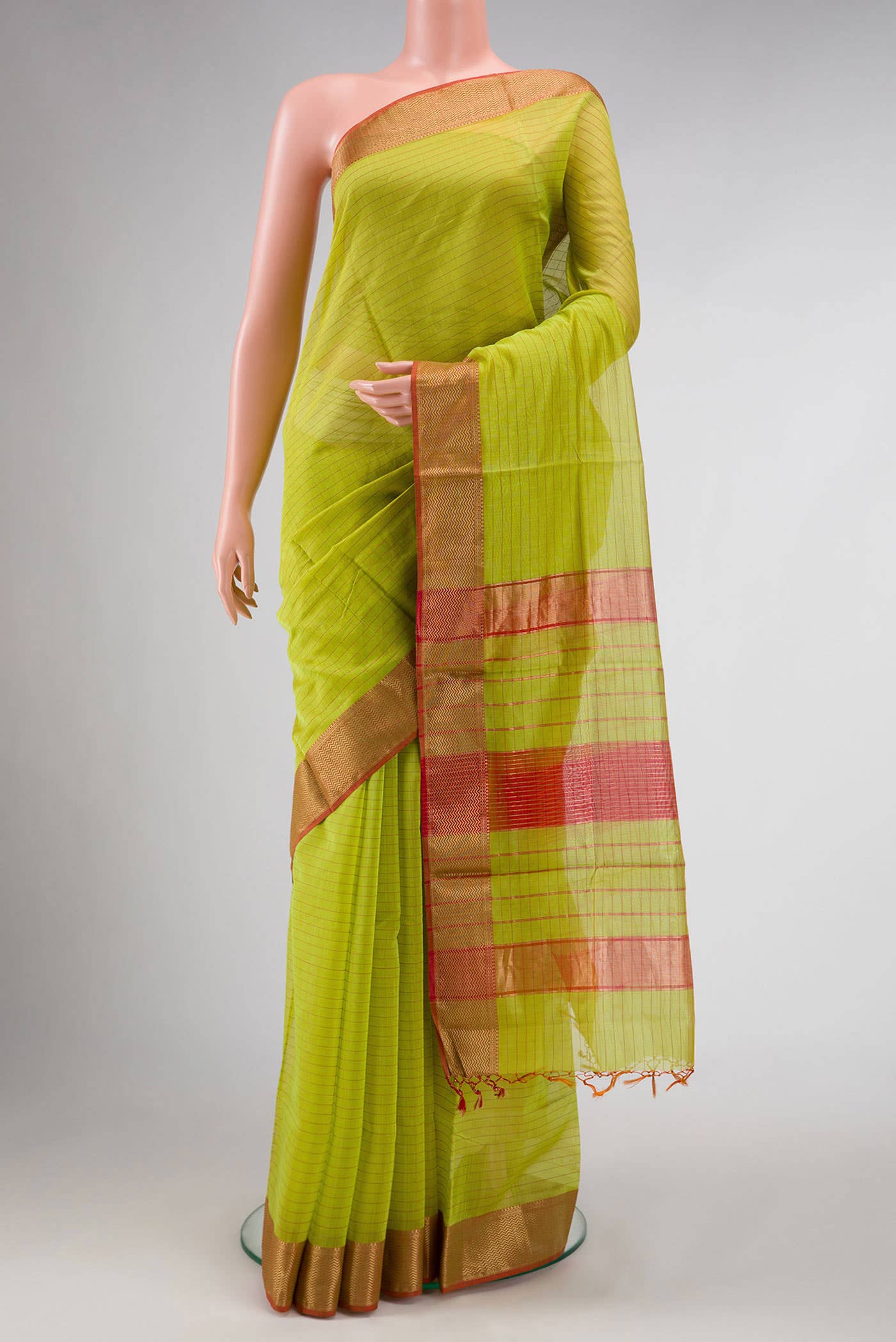 Parrot Green Blended Chanderi Silk Saree