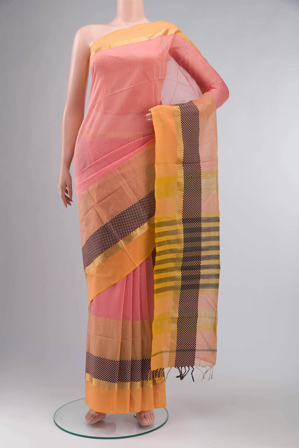 Coral Maheshwari Silk Cotton Saree