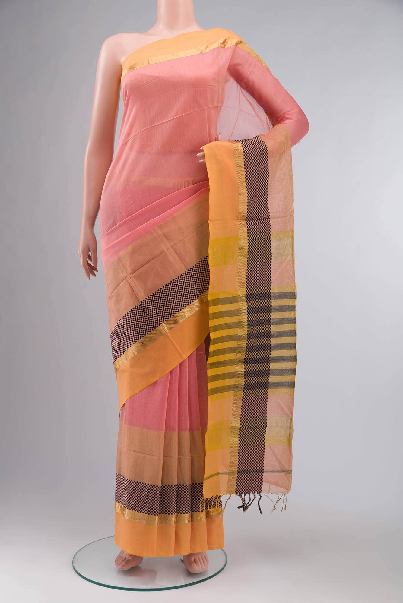 Coral Maheshwari Silk Cotton Saree