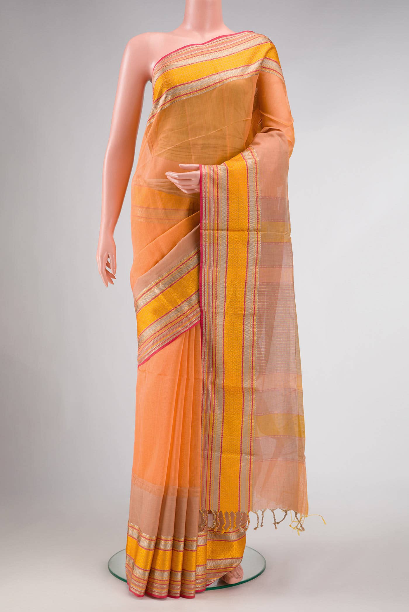 Peach Dual Tone Blended Chanderi Silk Cotton Saree
