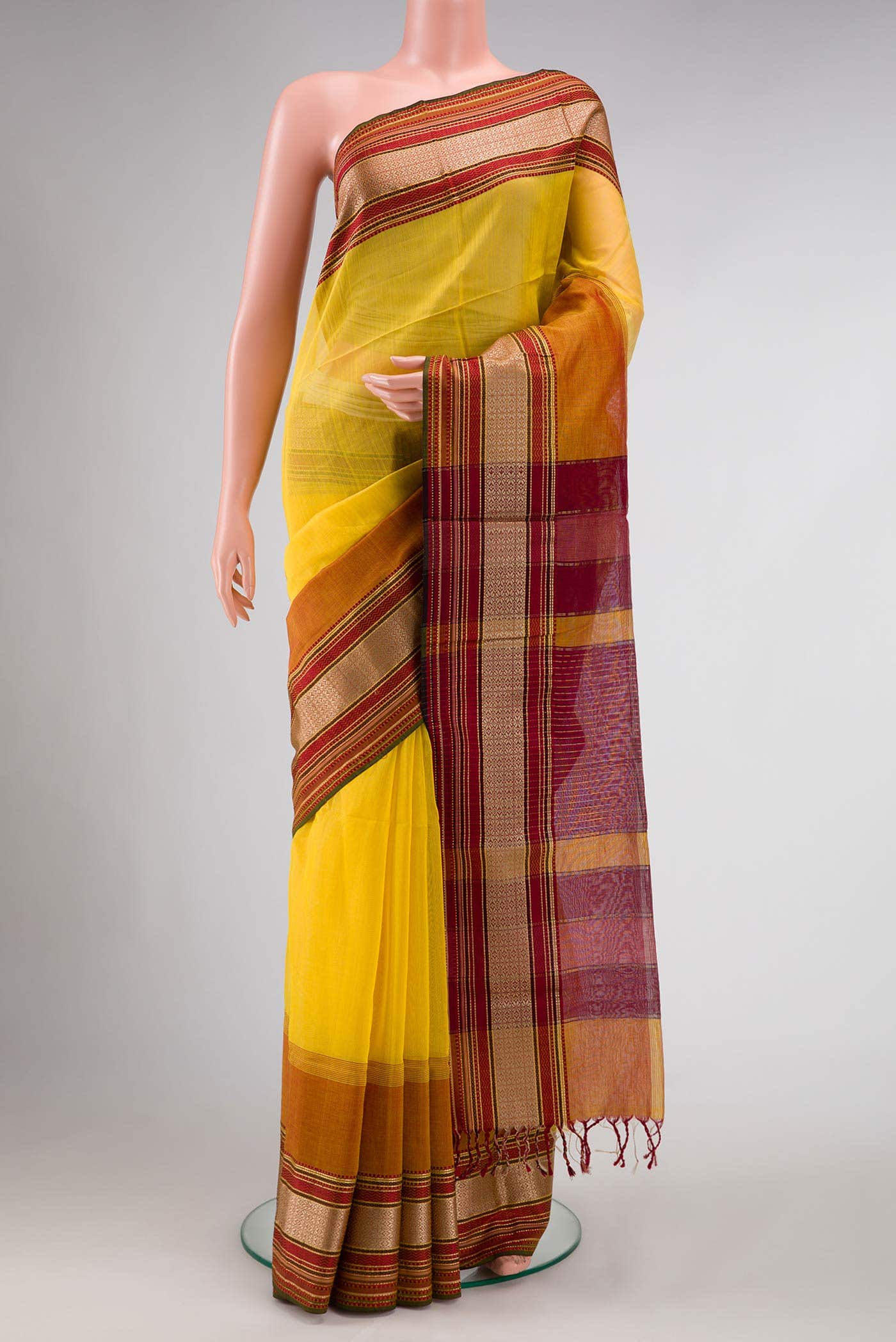 Yellow Dual Tone Blended Chanderi Silk Saree