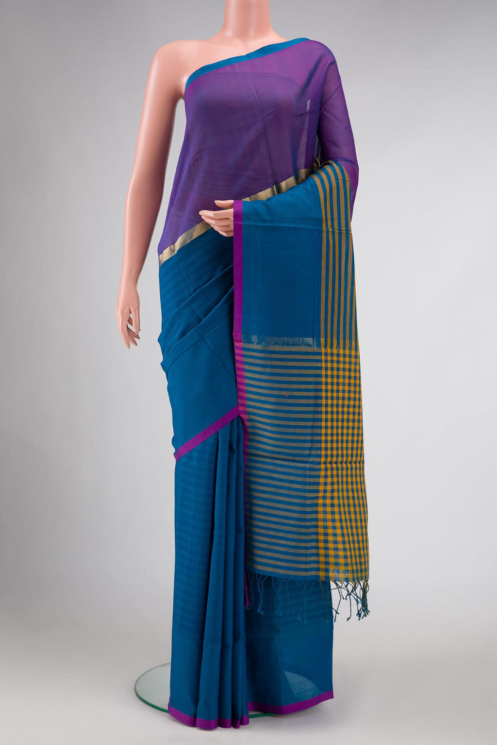 Sky Blue Dual Tone Blended Chanderi Silk Cotton Saree