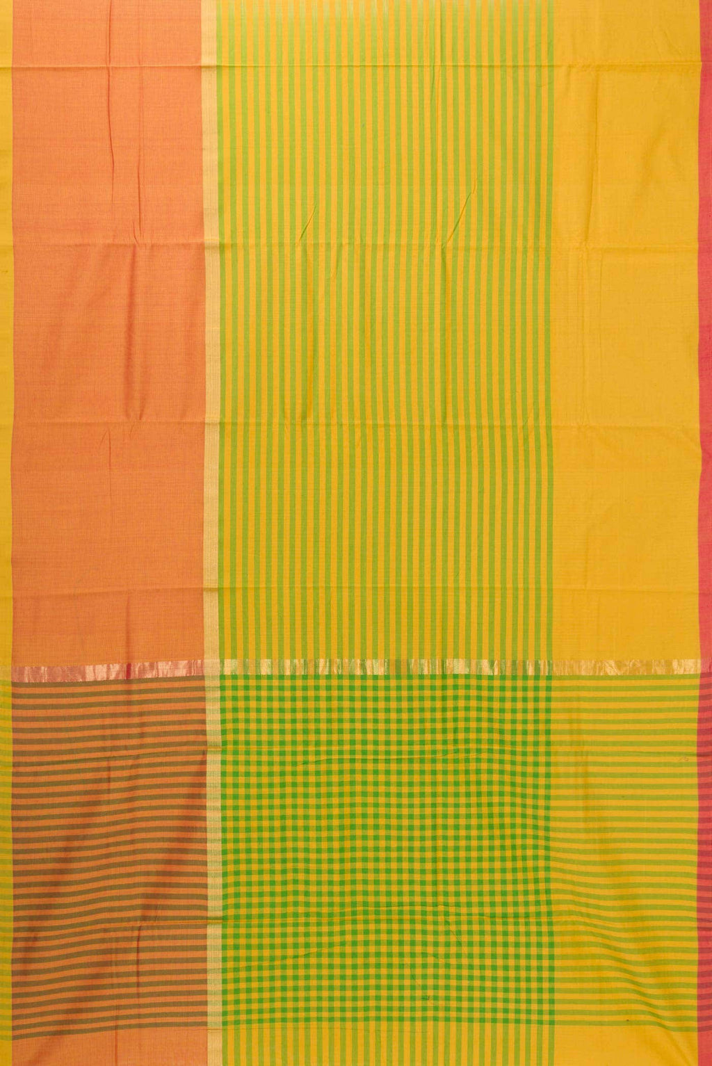 Yellow and Green Dual Tone Blended Chanderi Silk Cotton Saree