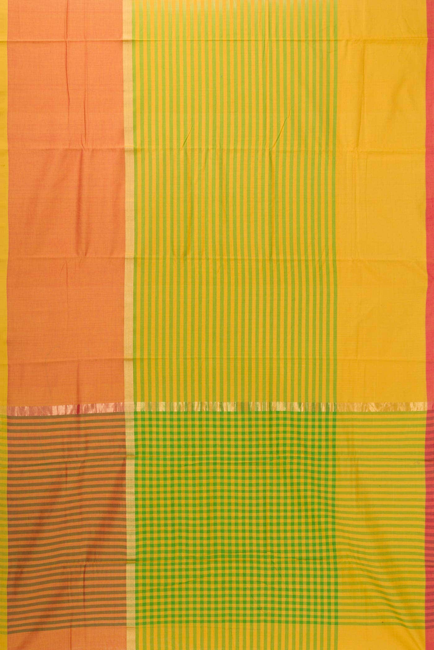 Yellow and Green Dual Tone Blended Chanderi Silk Cotton Saree