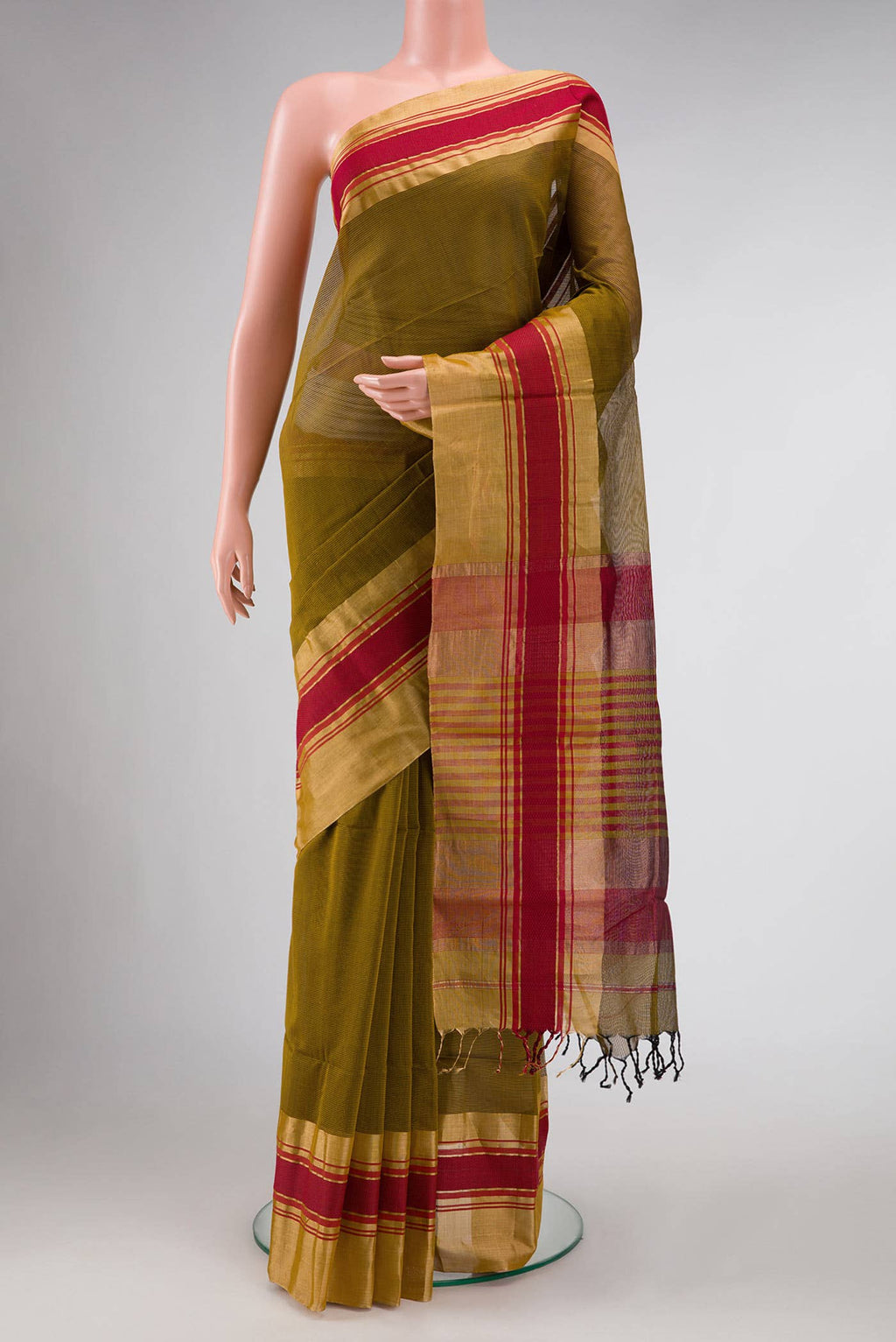 Mehandi Green Dual Tone Blended Chanderi Silk Saree