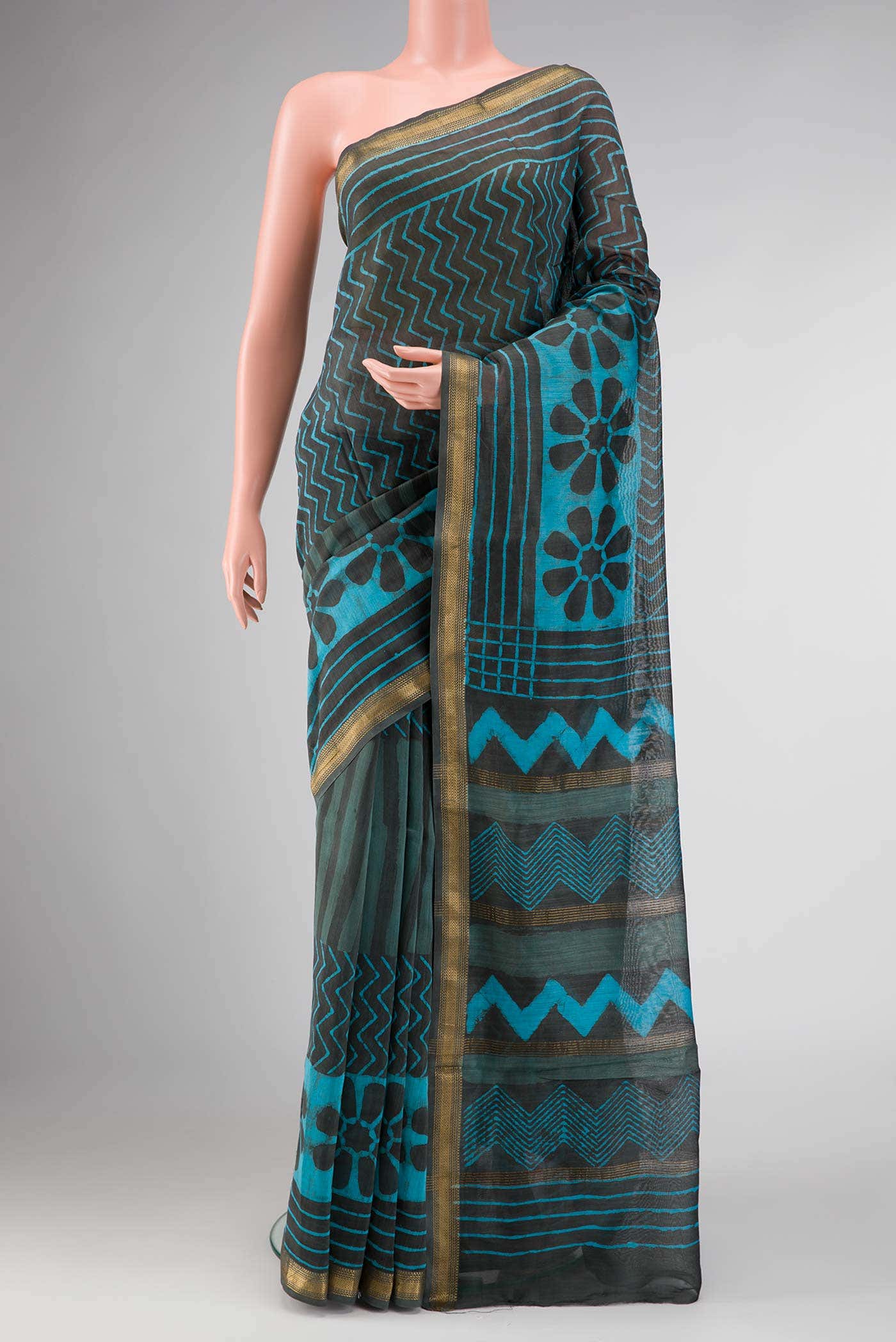 Grey Dual Tone Blended Chanderi Silk Saree